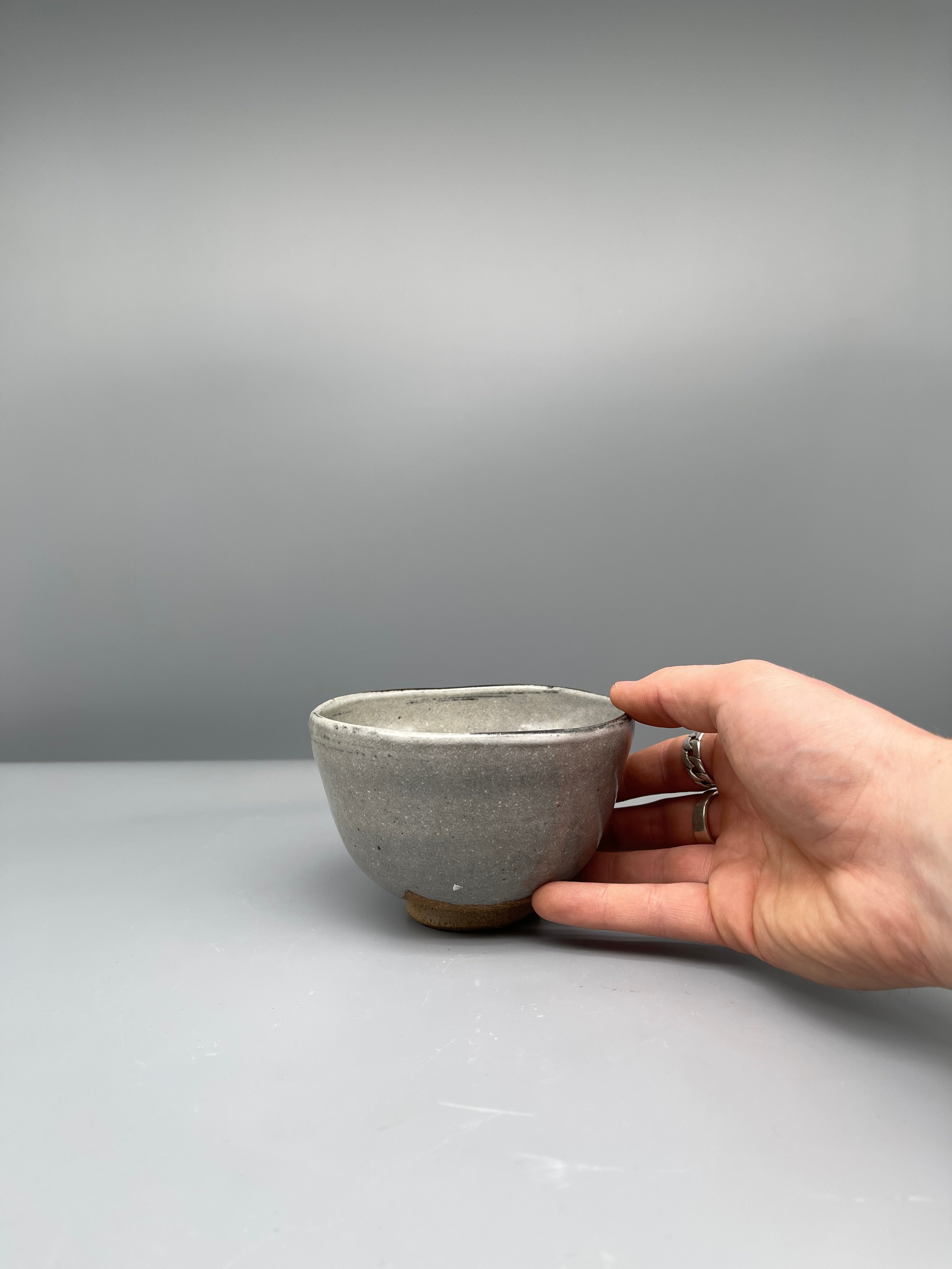 Vintage Japanese Chawan Tea Bowl - Stoneware, Grey Glaze Vine Motif