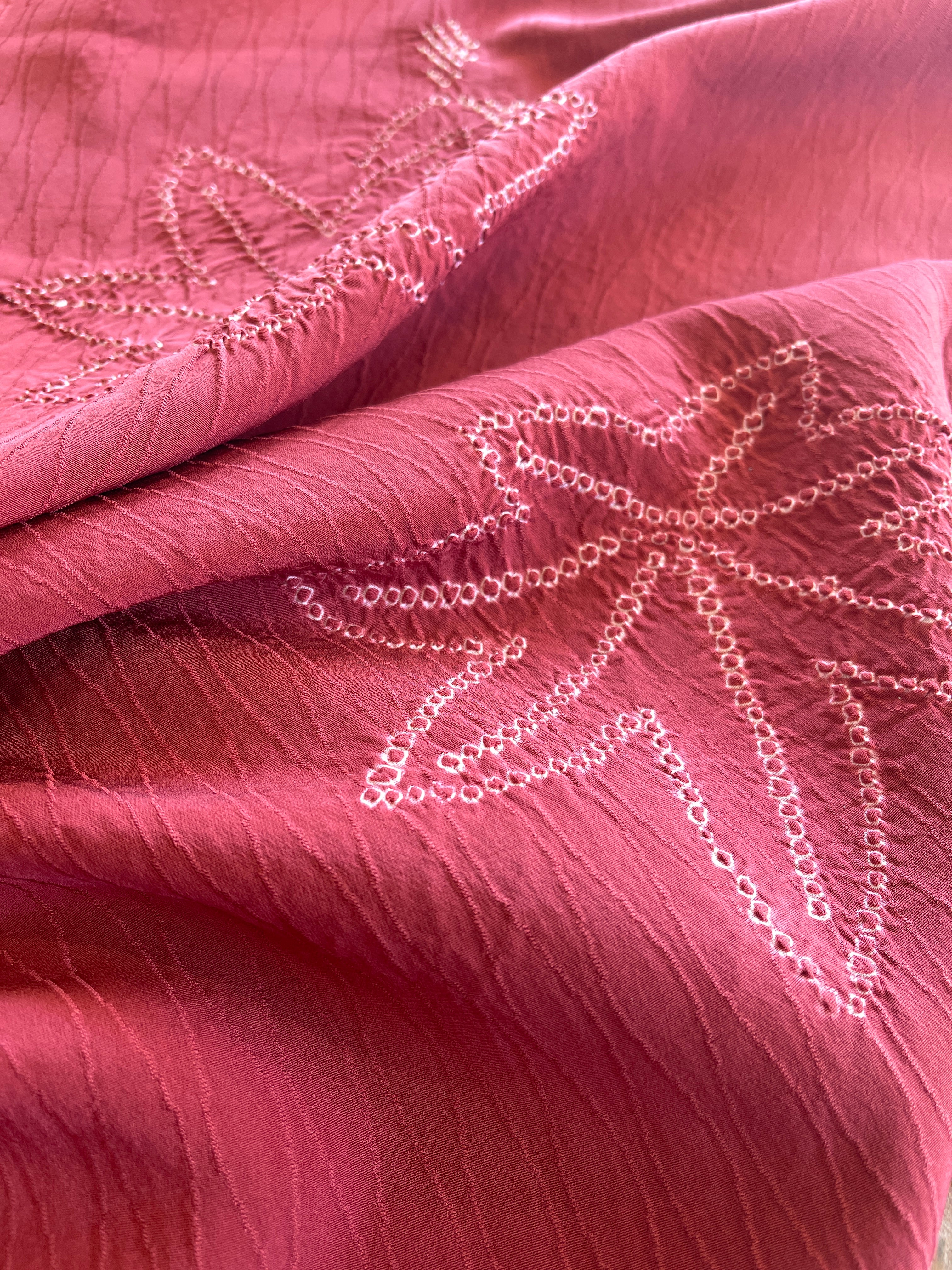 Japanese Silk Fabric, Red Shibori, Maple Leaves Design