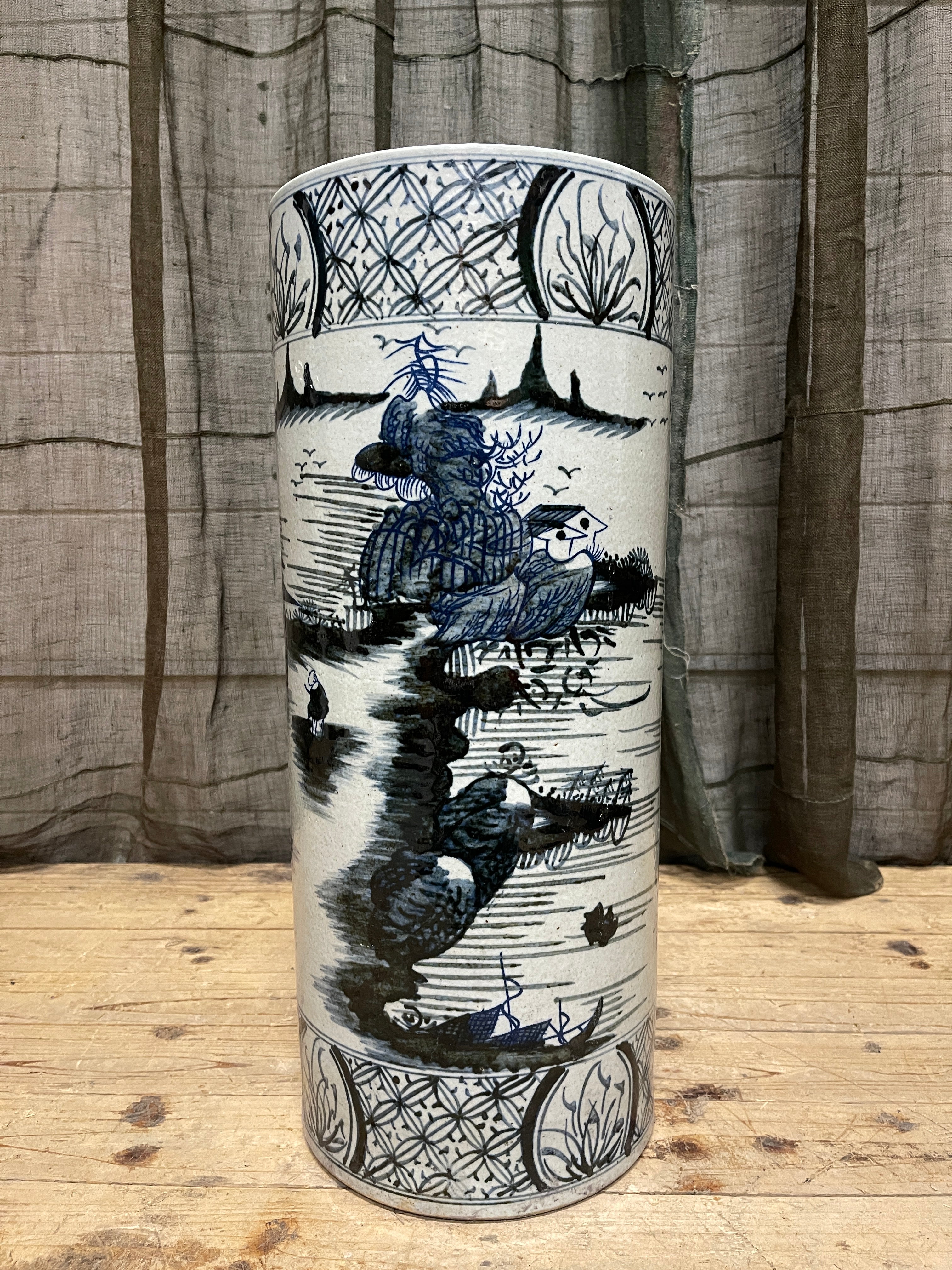 Contemporary Chinese Umbrella Stand - Blue & White