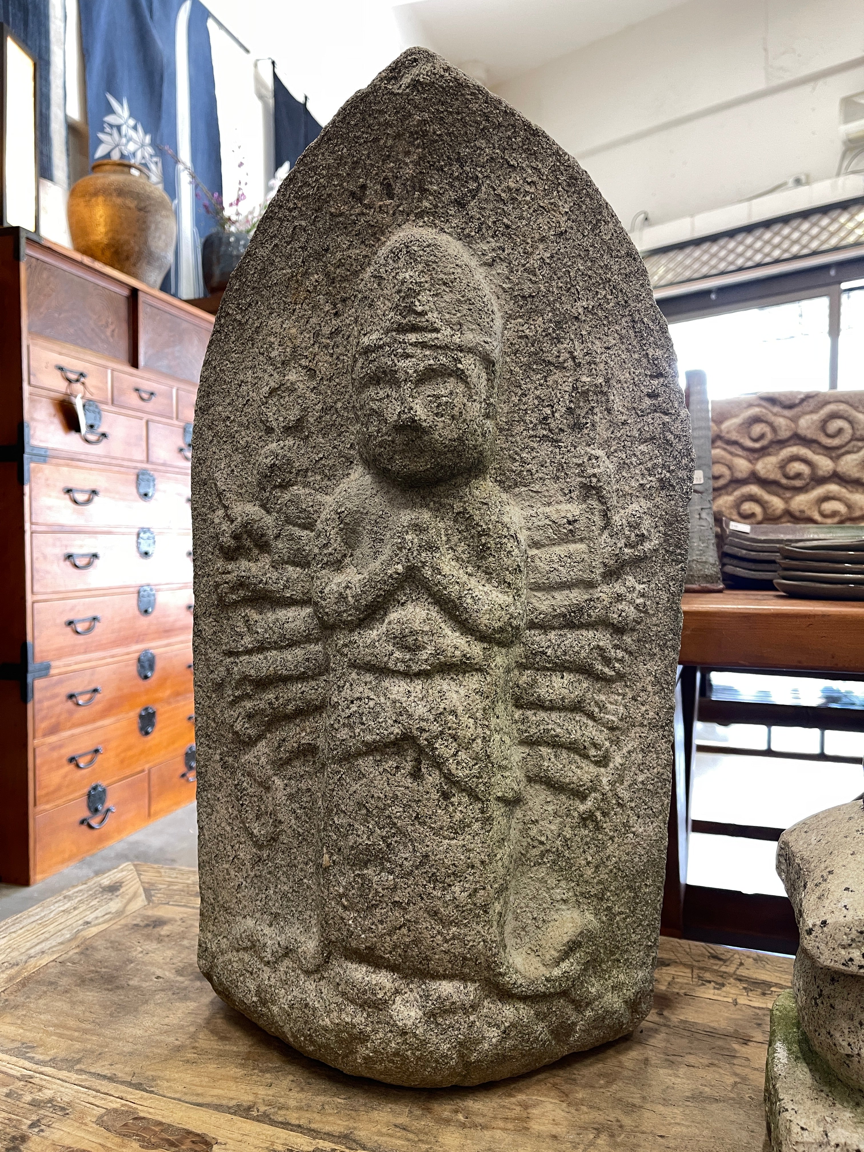 Japanese Stone Carving Statue Of Senju Kannon Bosatsu