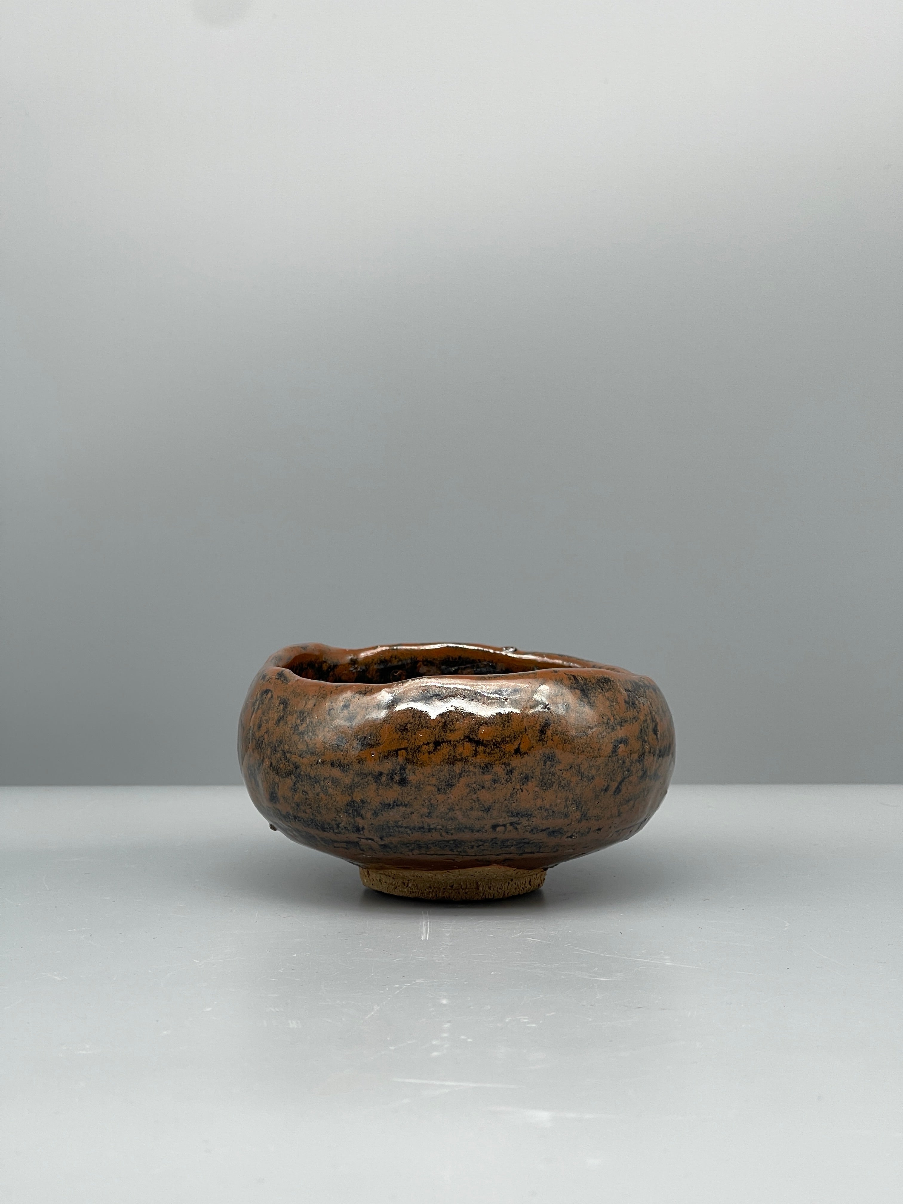 Vintage Japanese Chawan Tea Bowl - Stoneware, Mottled Brown-Black Glaze