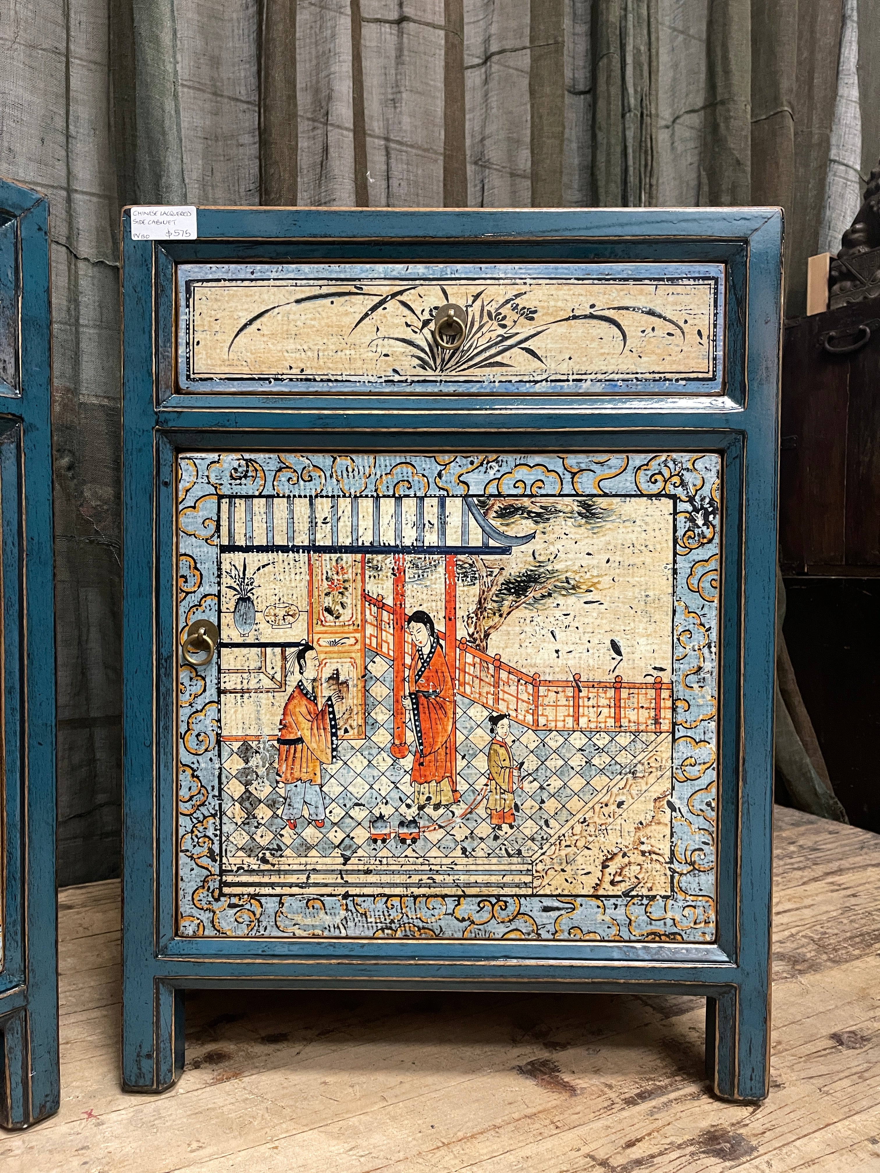 Chinese Blue Lacquered Side Cabinet