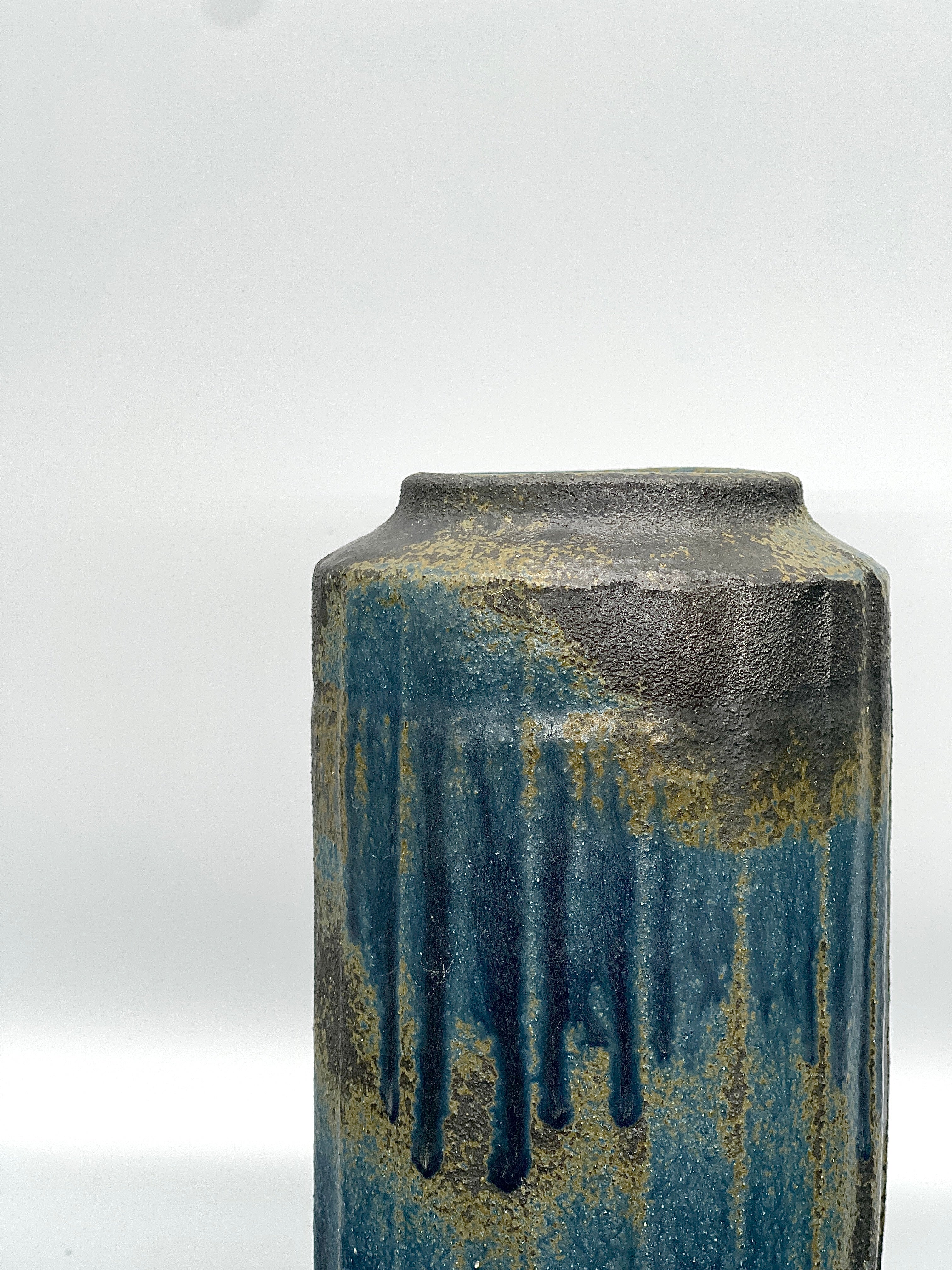 Vintage Japanese Ikebana Vase - Dark Blue & Green Glaze