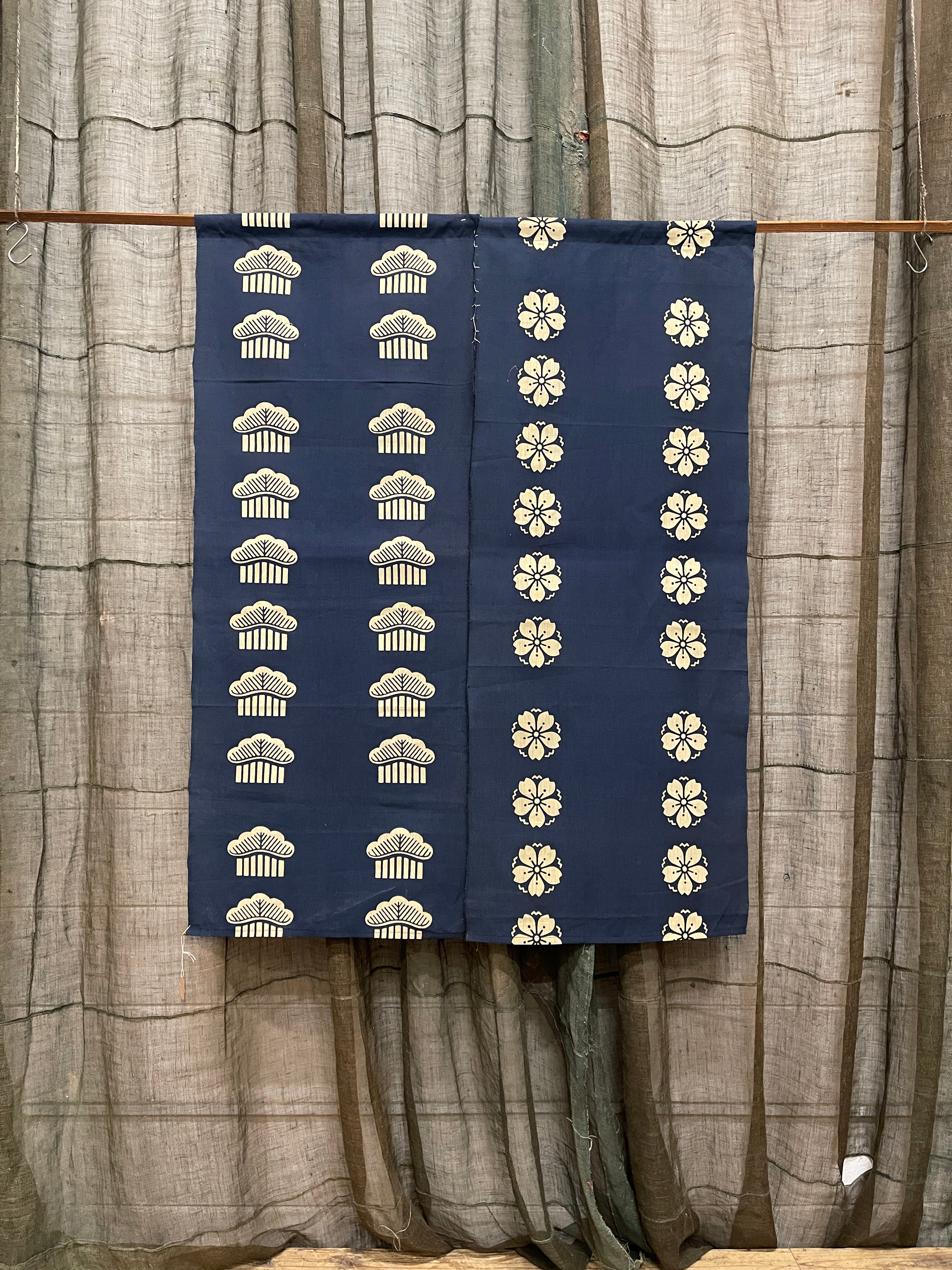 Vintage Japanese Noren - Indigo Cotton | Matsu & Sakura Motif