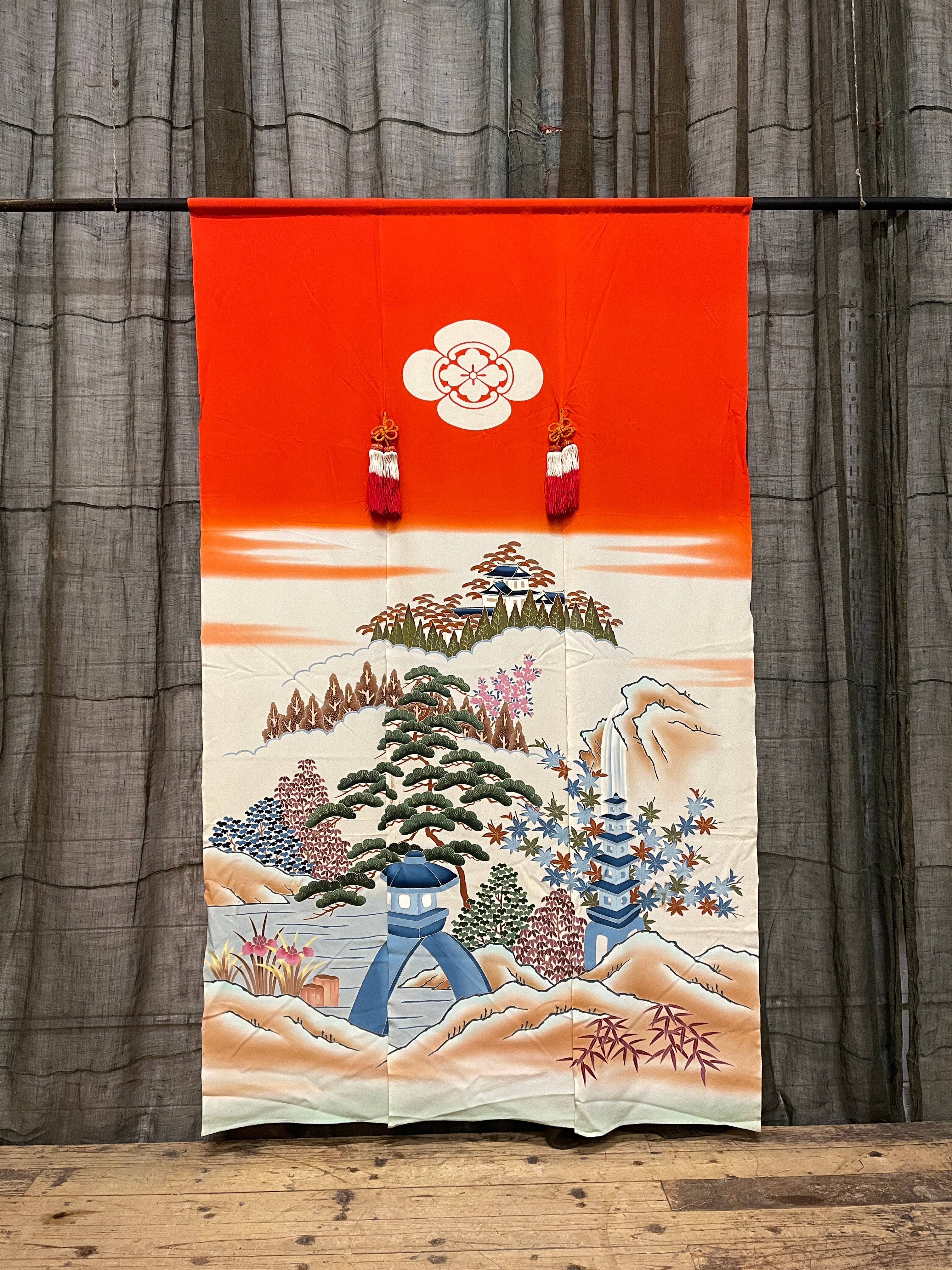 Vintage Japanese Silk Hanayome Noren, Bridal Curtain
