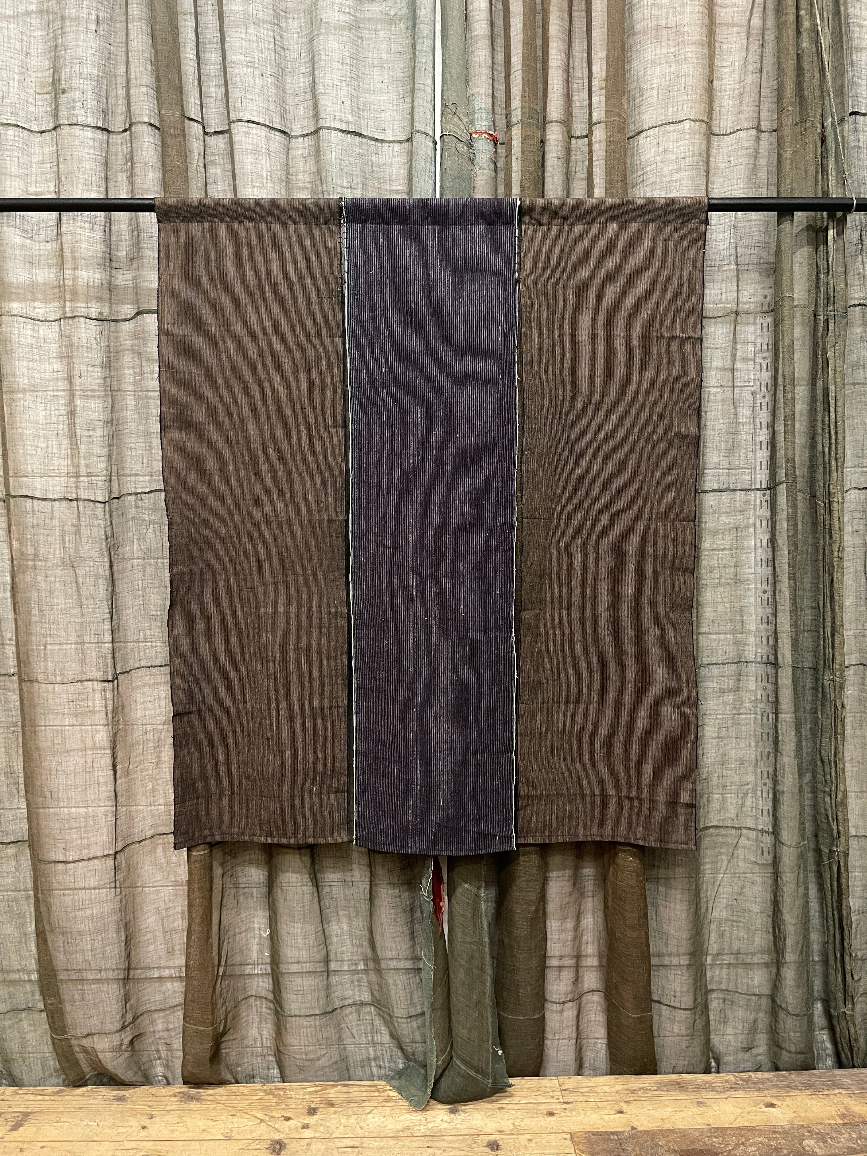 Vintage Japanese Cotton Noren, Panelled Curtain