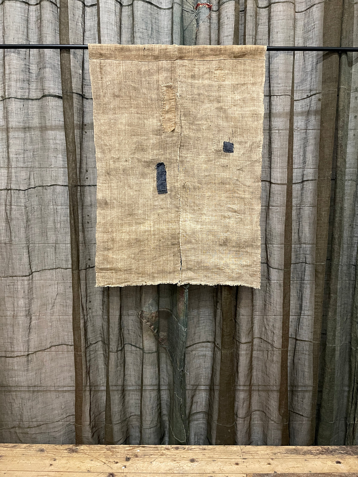 Vintage Japanese Hemp Noren, Panelled Curtain