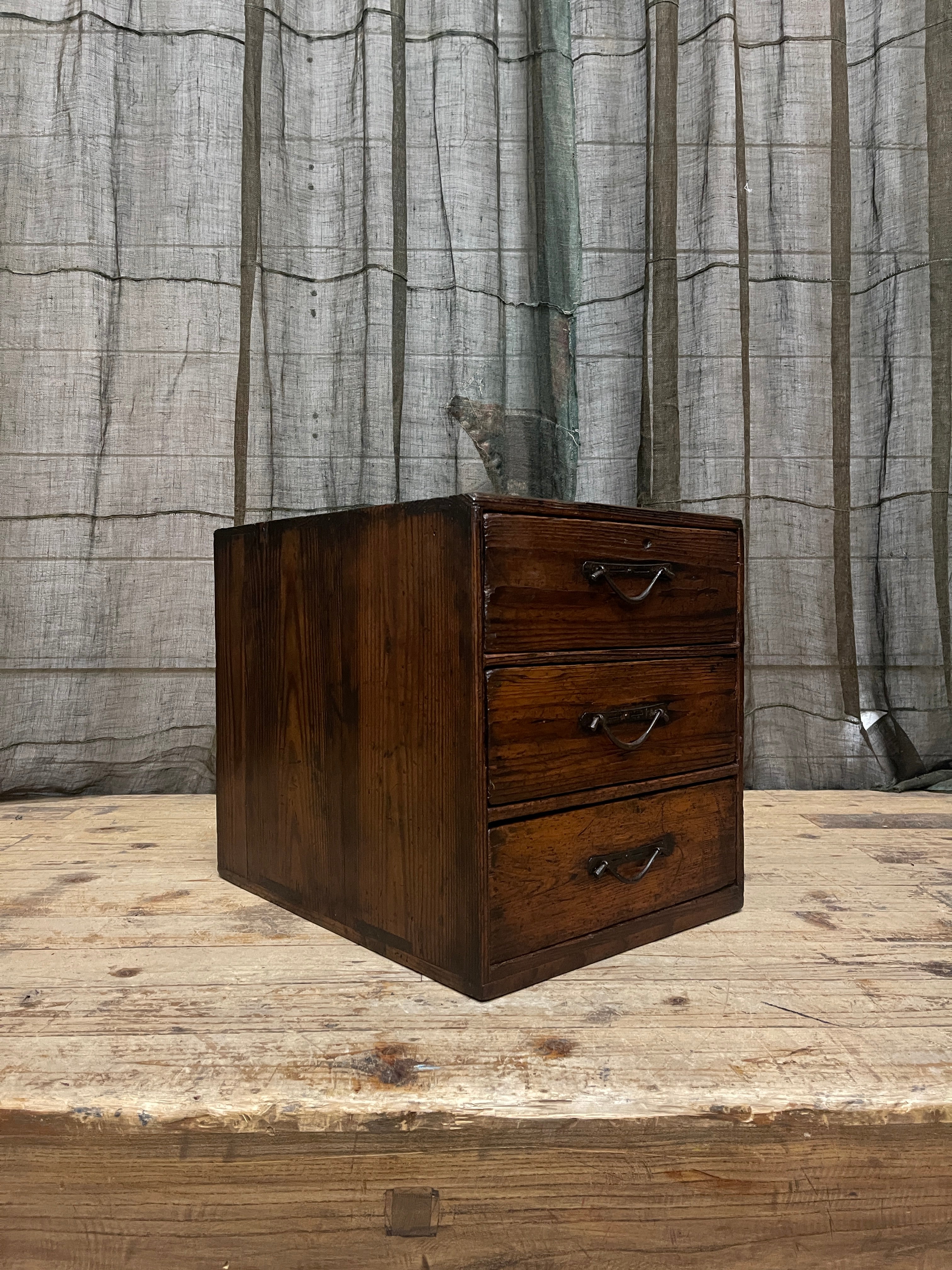 Antique Japanese 3 Drawer Document Box - Cypress| Meiji