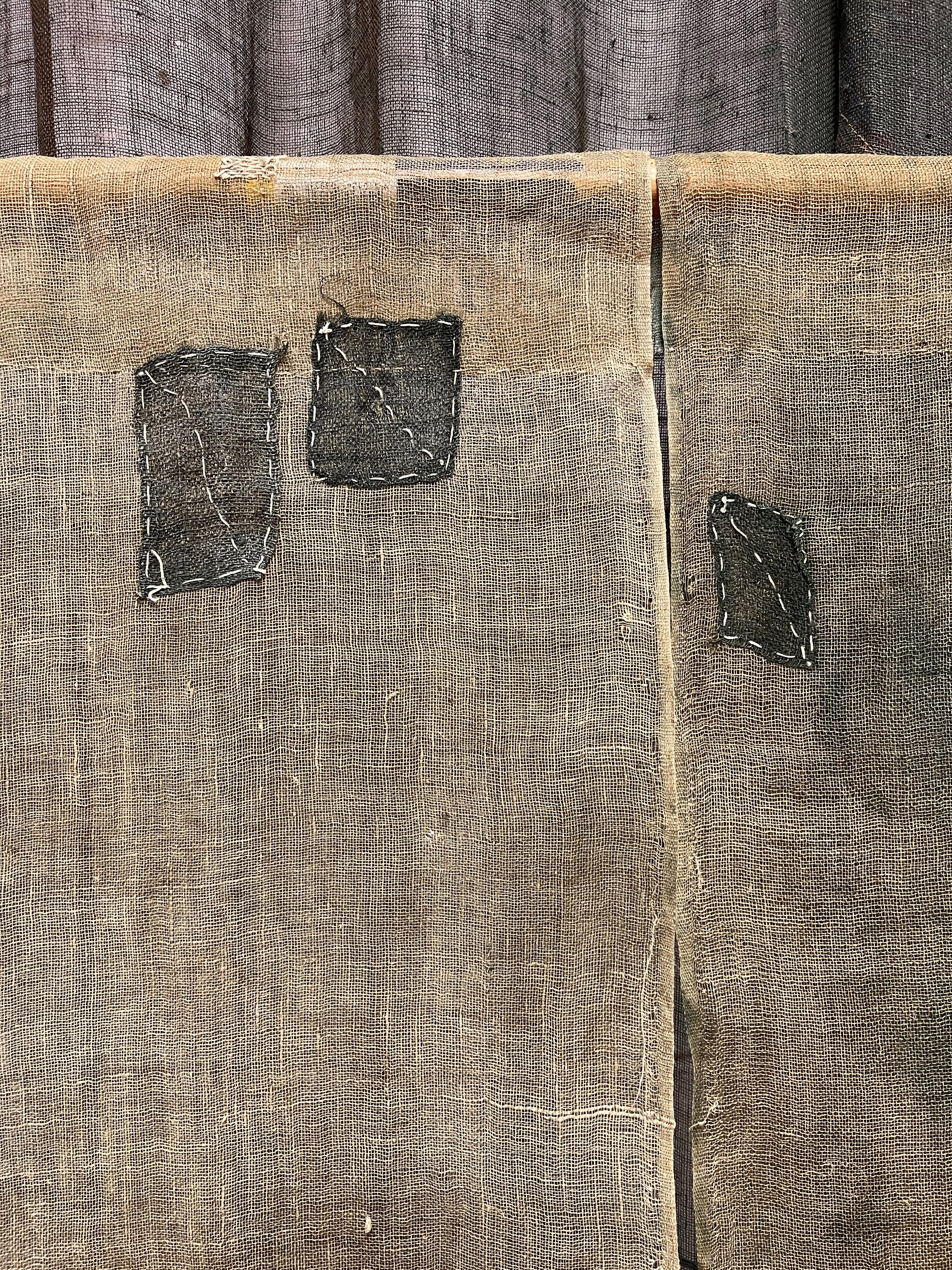 Vintage Japanese Hemp Noren, Panelled Curtain