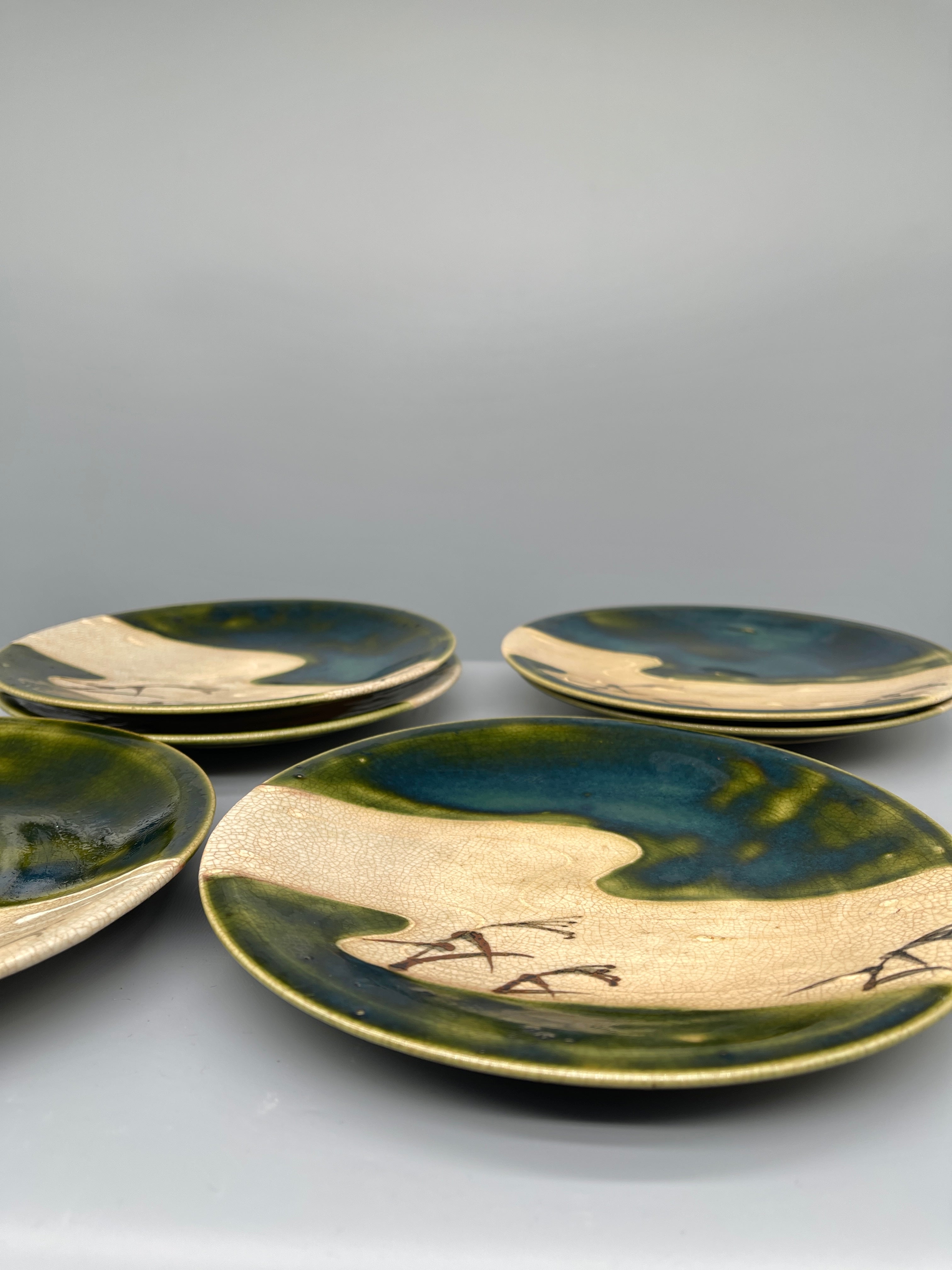 Vintage Japanese Plate, Oribe Green Glaze
