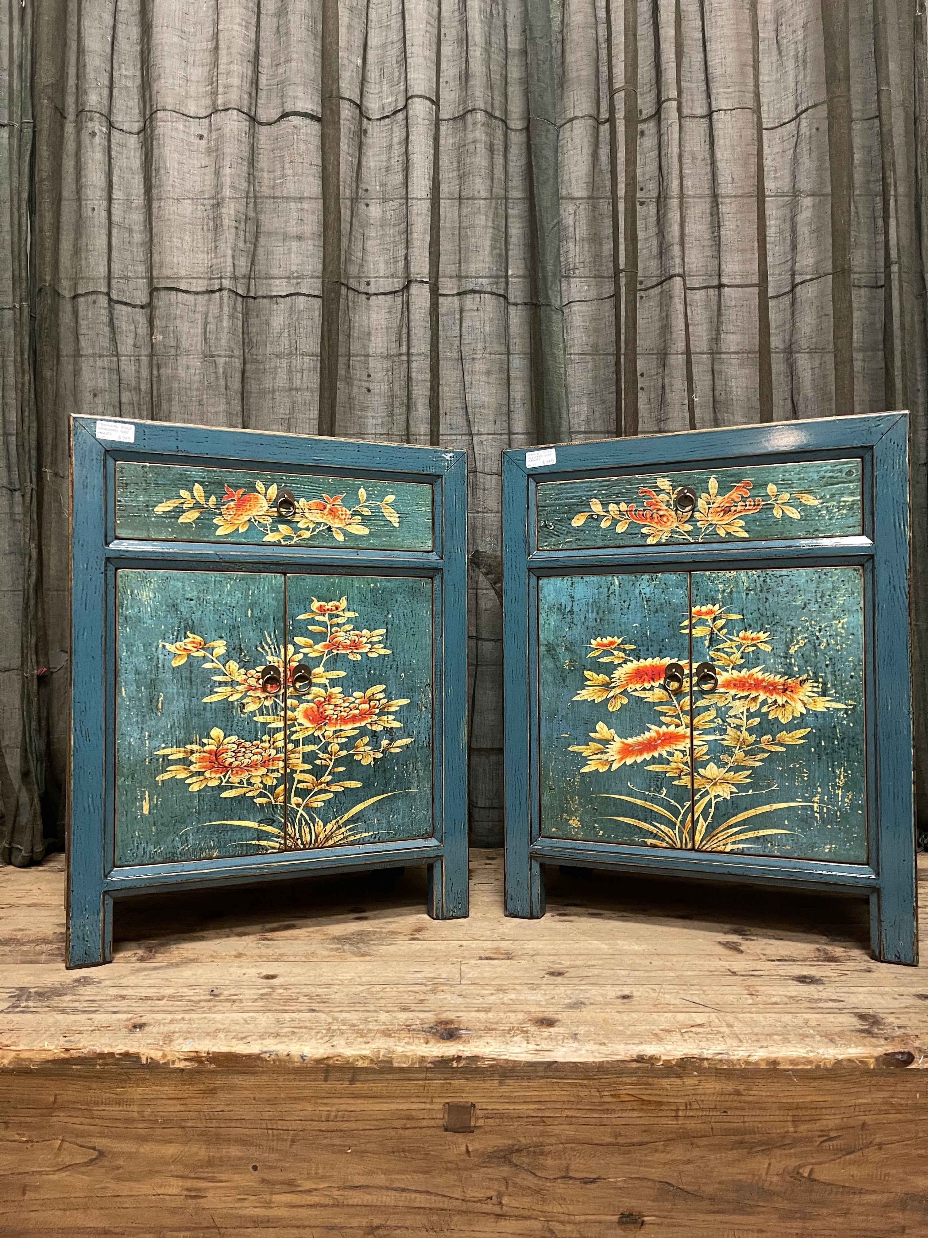 Chinese Blue Lacquered Side Cabinet