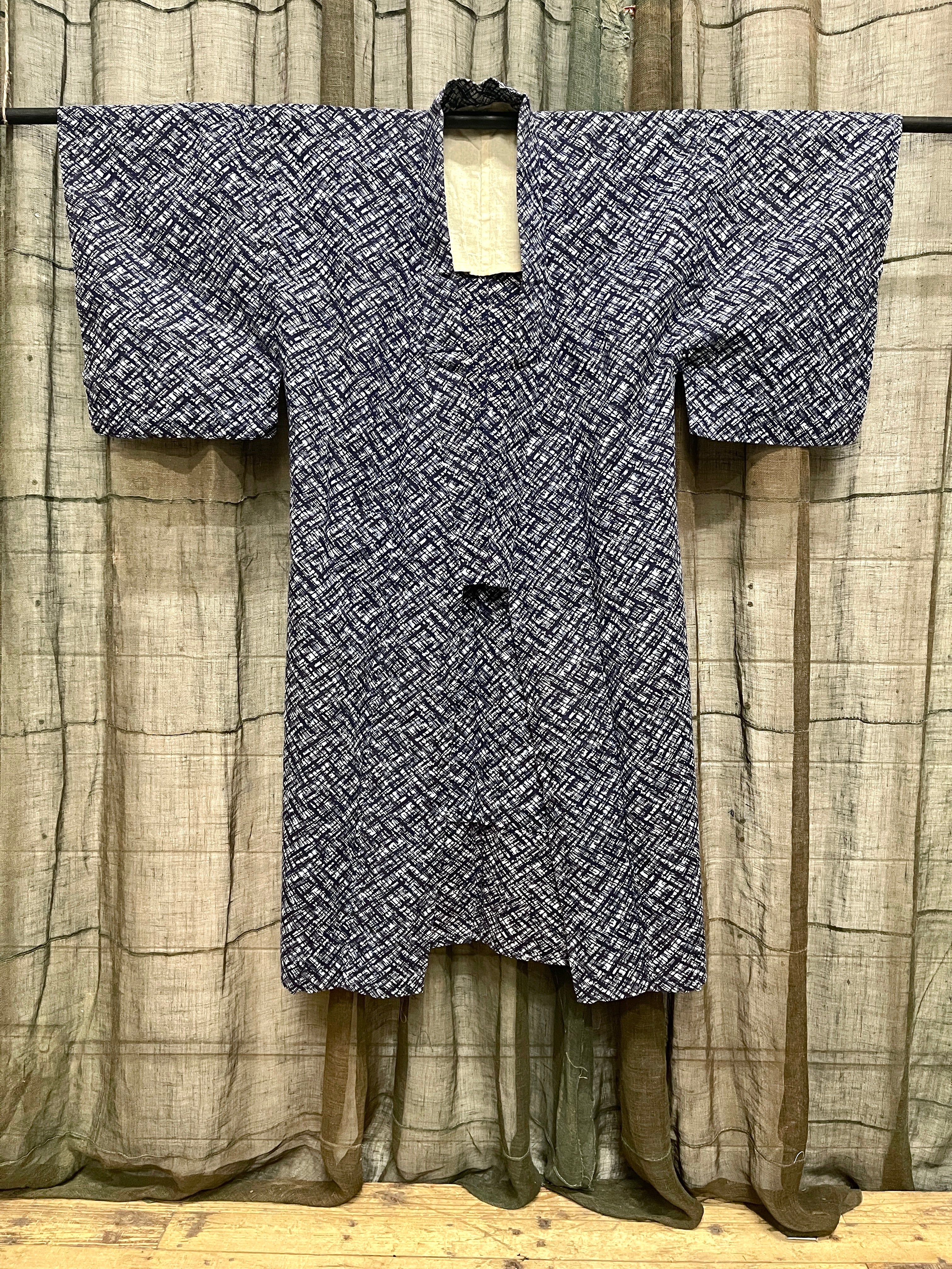 Vintage Yukata, Japanese Cotton Kimono - Geometric Pattern