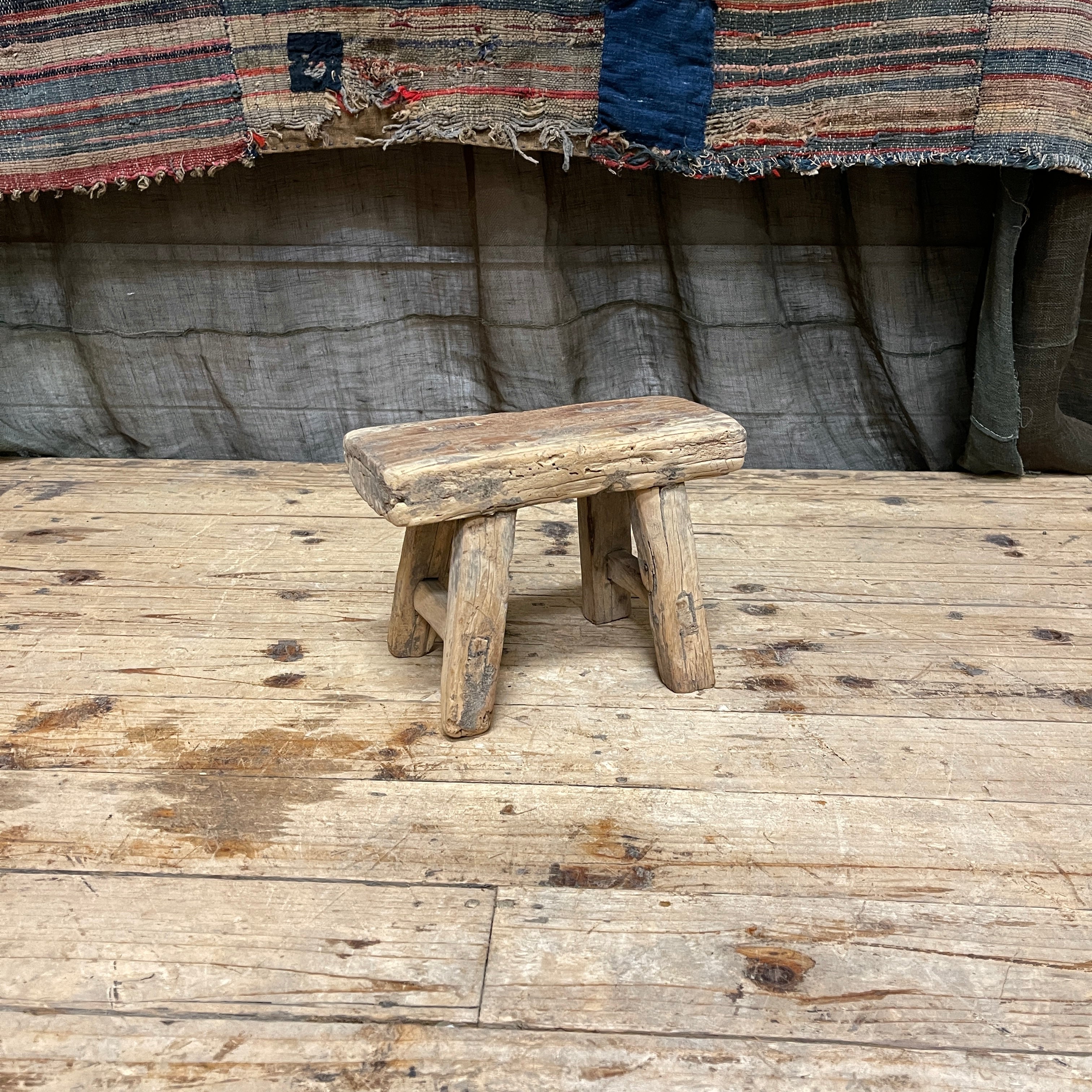 Antique Chinese Provincial Elm Mini Stool