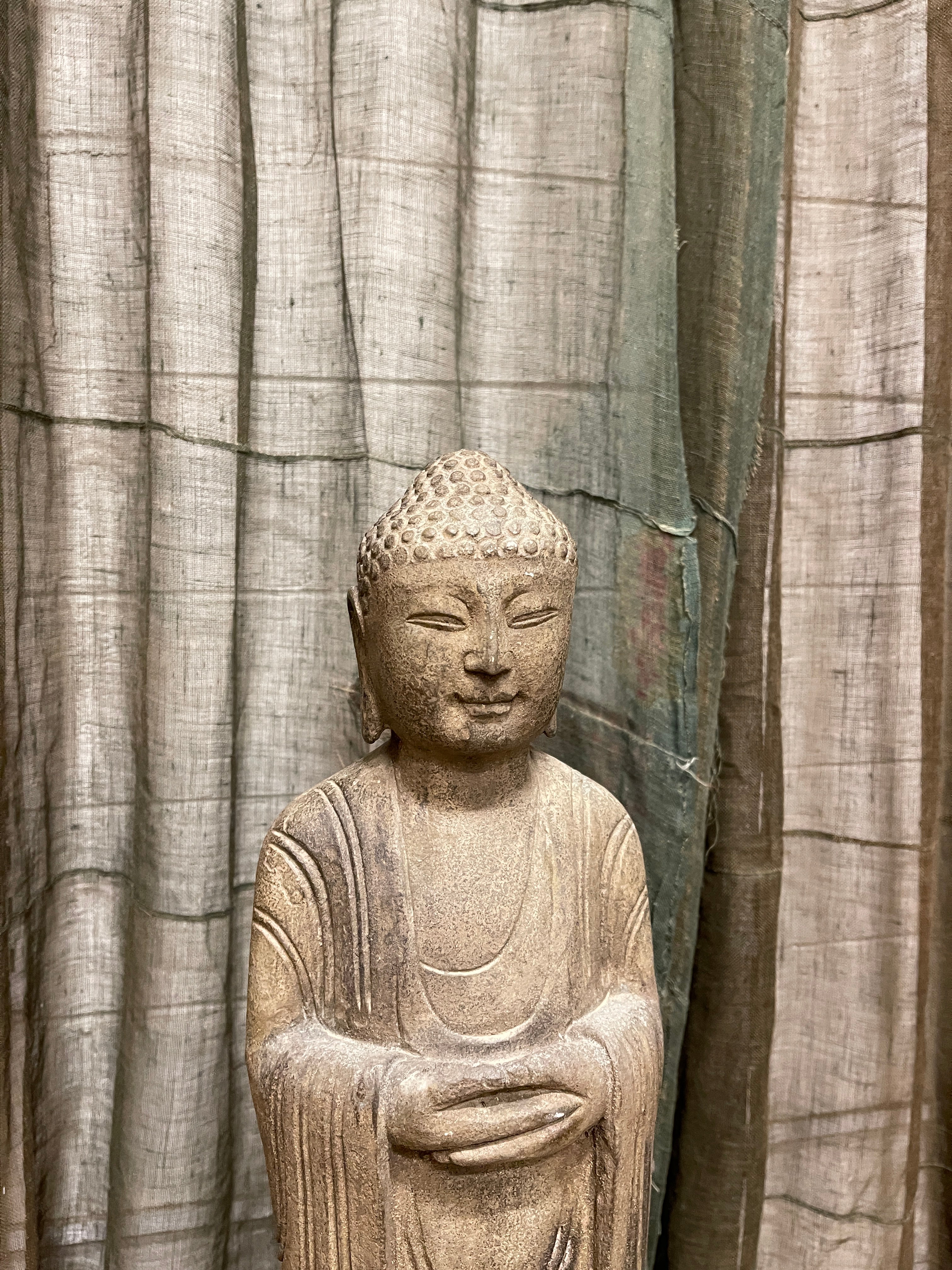 Chinese Standing Stone Buddha Statue, Dhyana Mudra