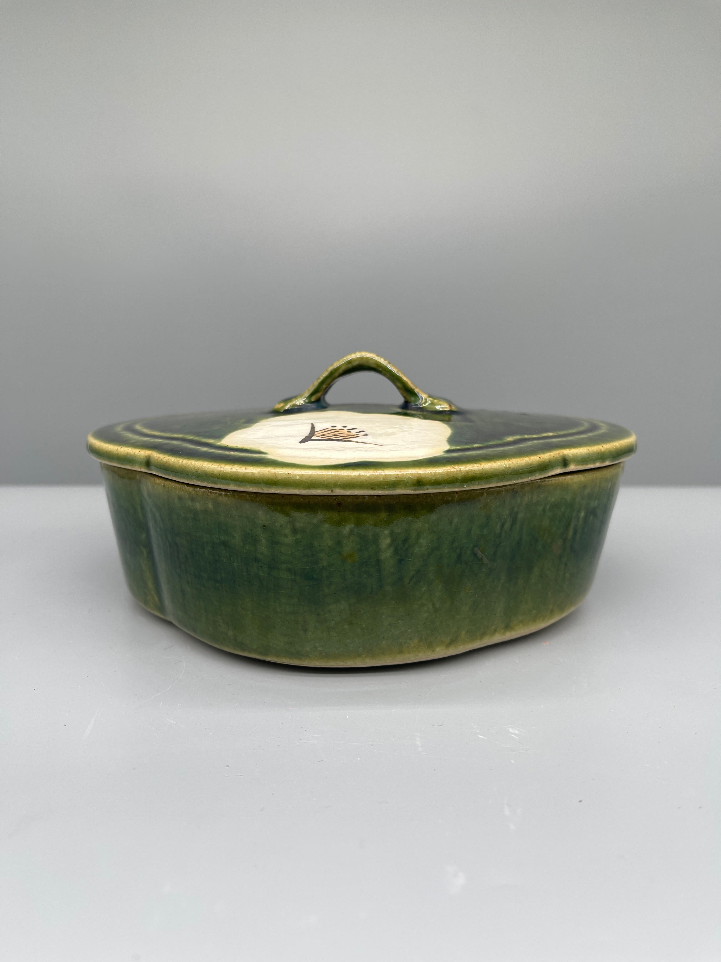 Vintage Japanese Oribe Style Lidded Sweets Bowl