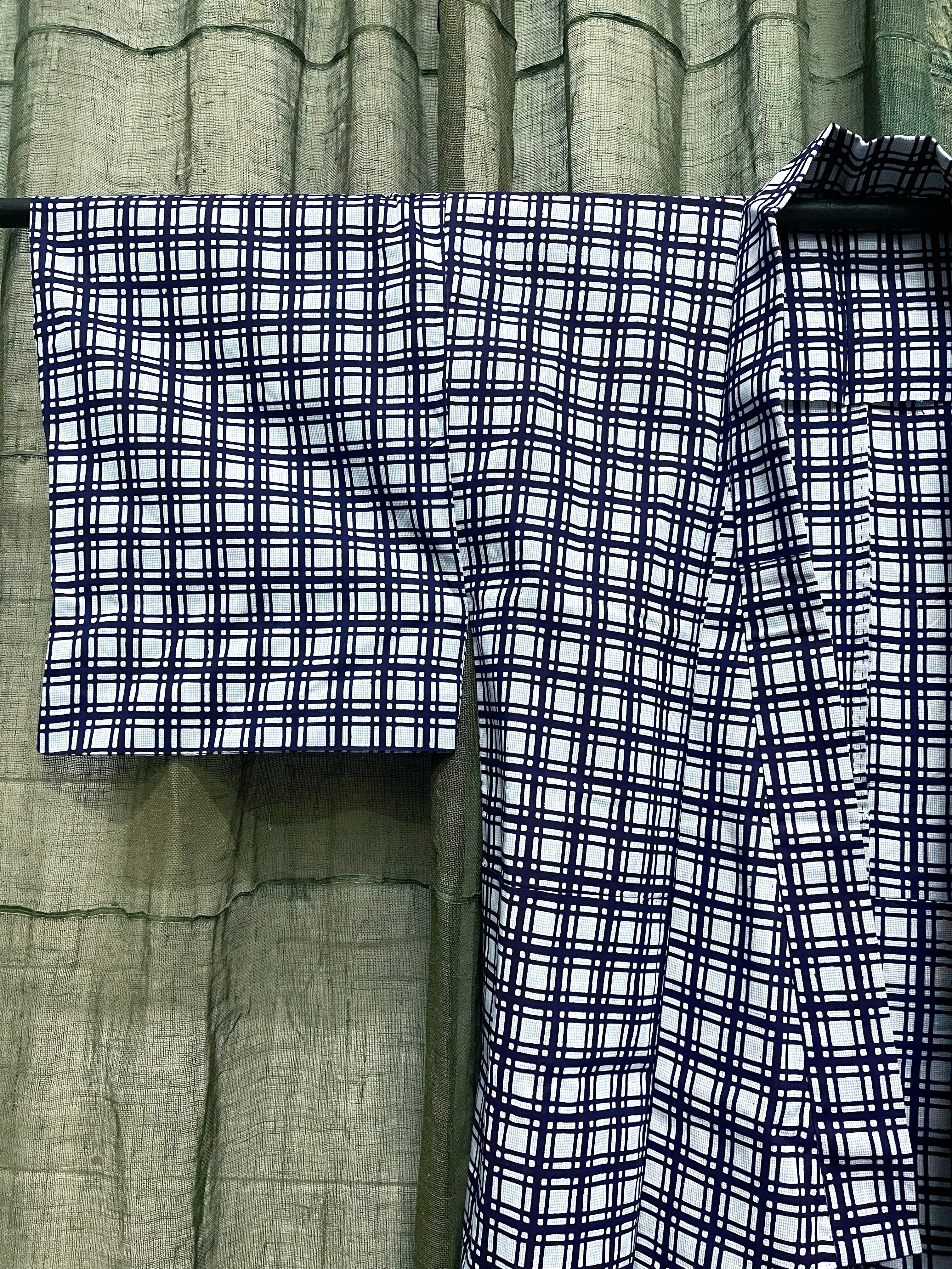 Vintage Yukata, Japanese Cotton Kimono, Geometric Design