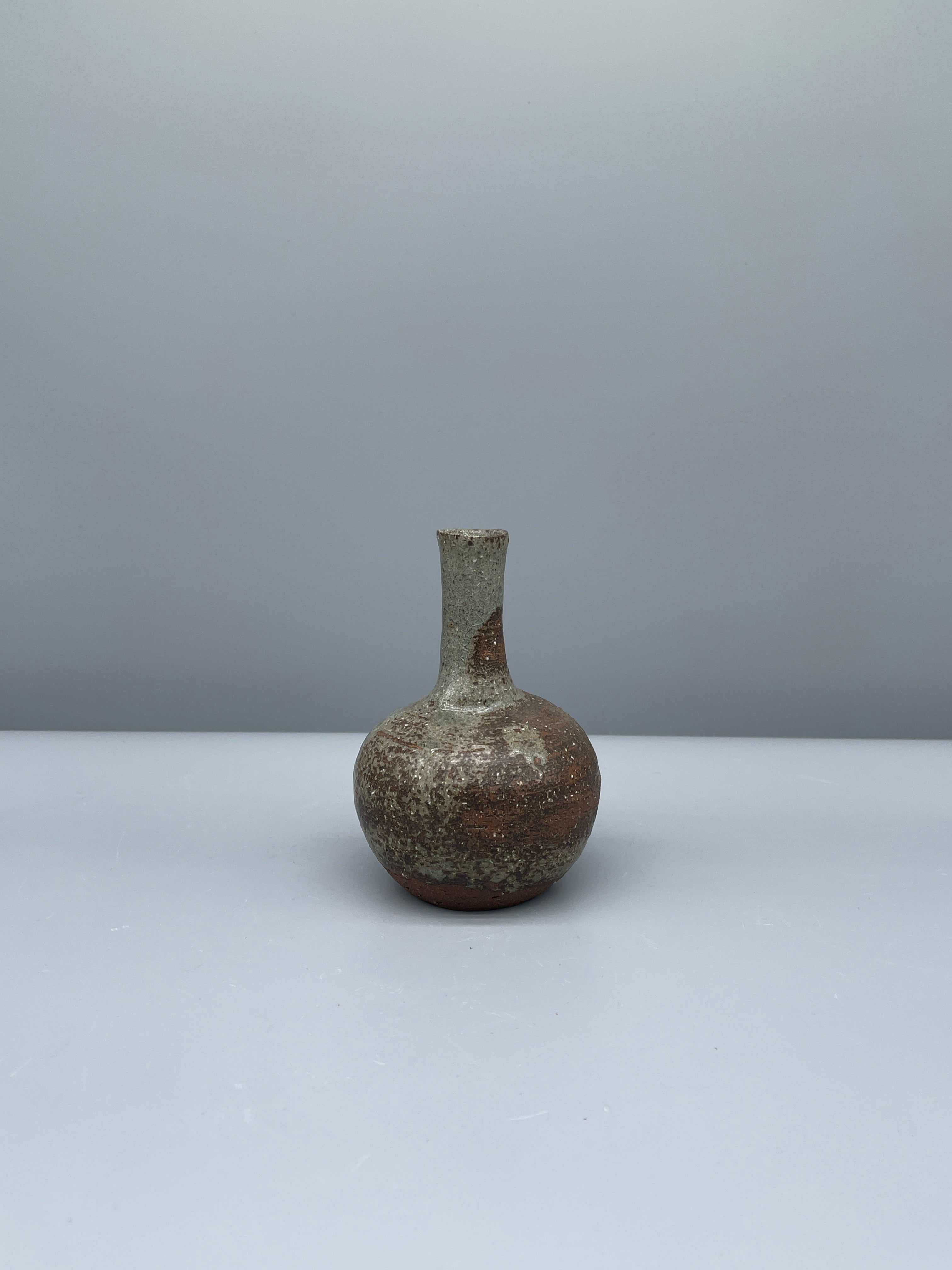 Small Vintage Japanese Round Vase - Textural Green Glaze