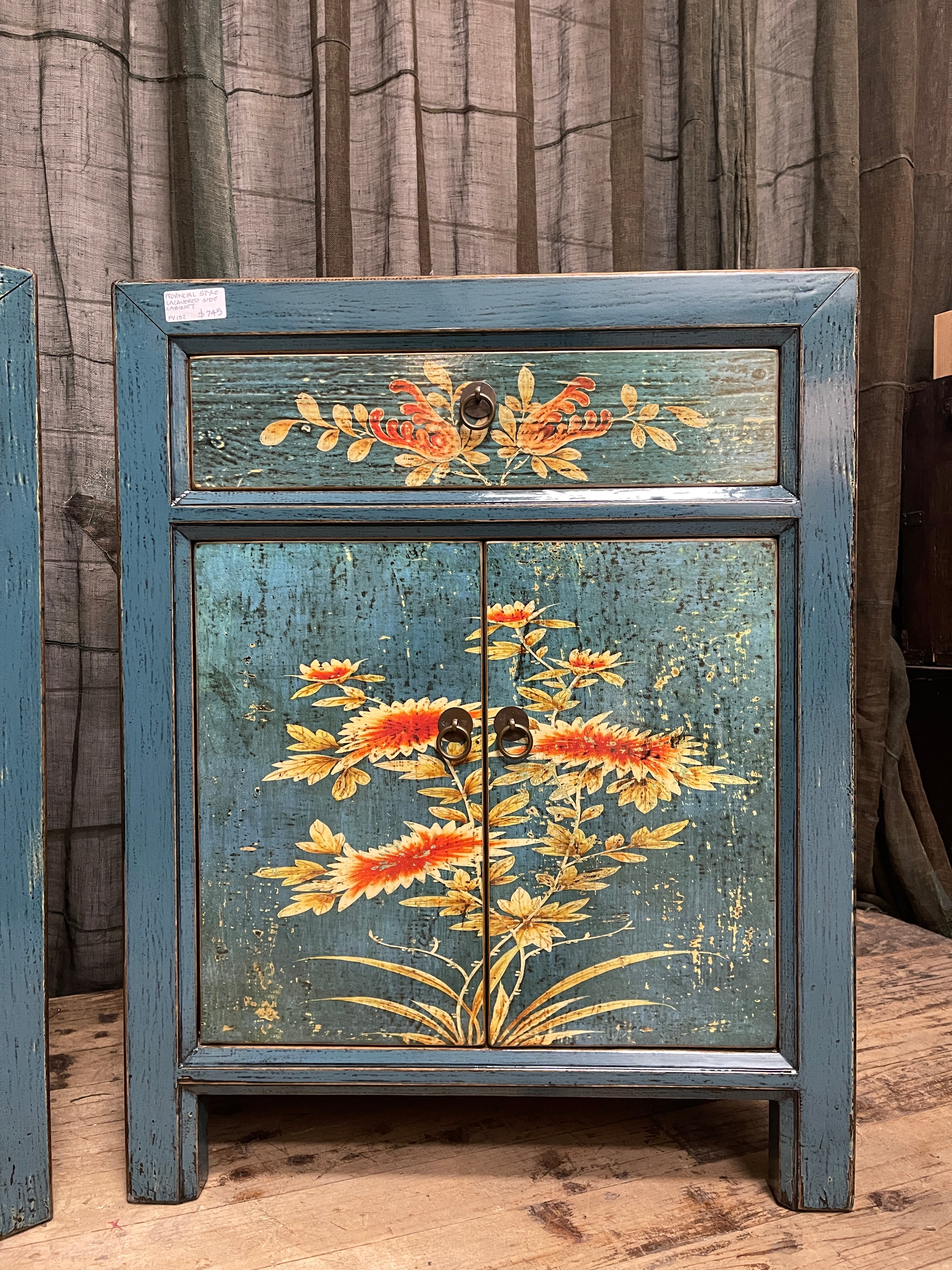Chinese Blue Lacquered Side Cabinet