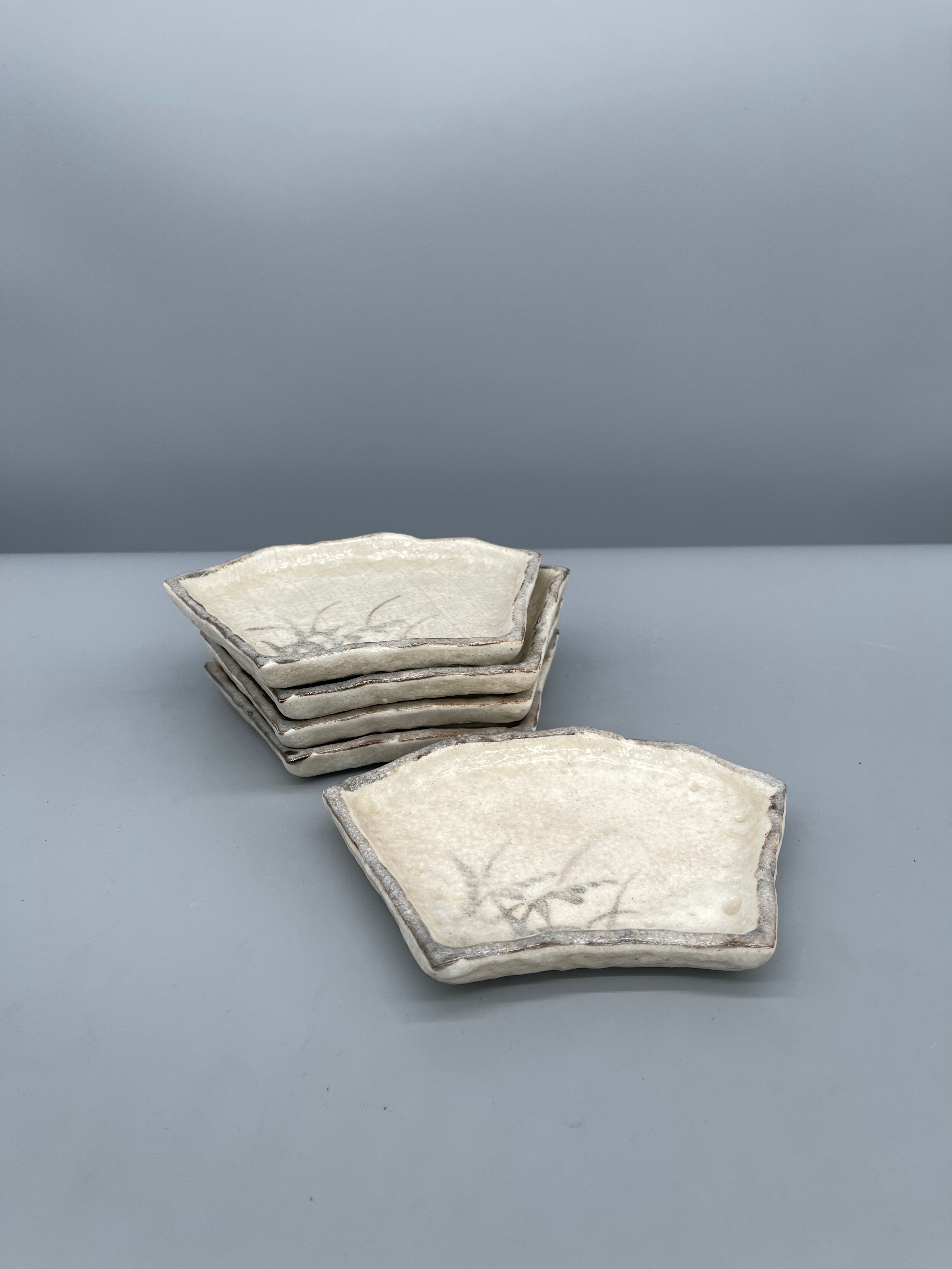 Set of Five Vintage Japanese Side Plates, Reed Motif