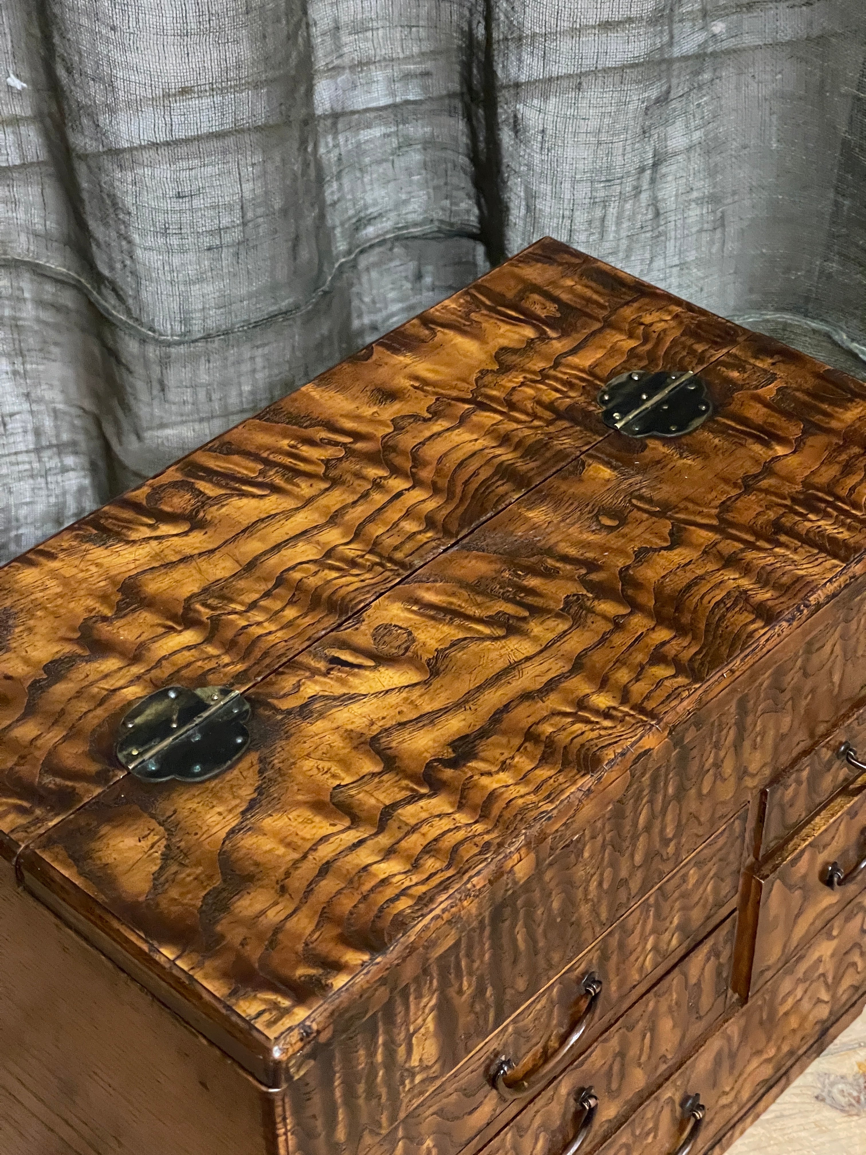 Vintage Japanese Sewing Box, Hari Bako - Elm | Taisho, c.1920