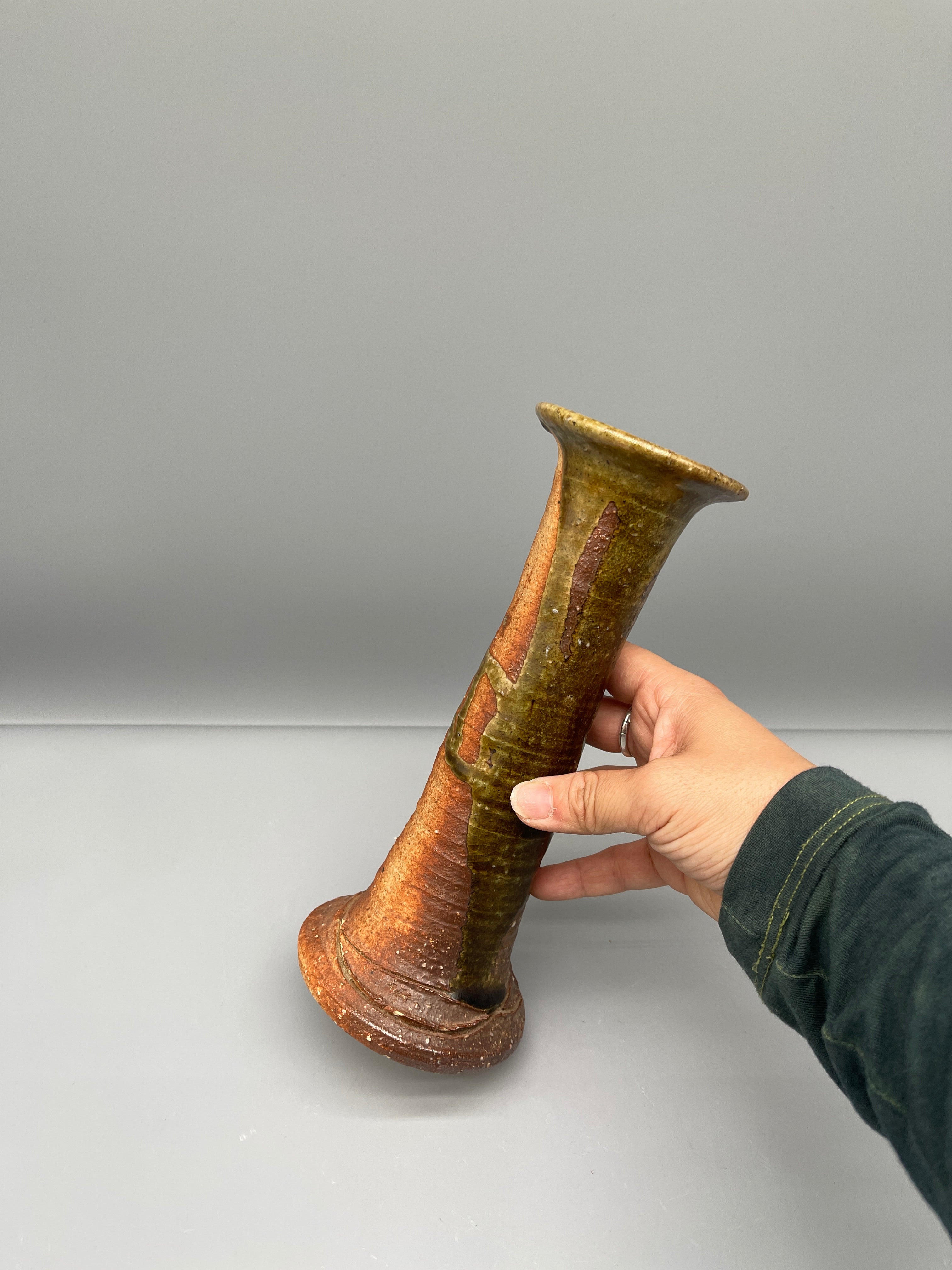 Vintage Japanese Ikebana Vase - Earthy Brown Bizen Glaze