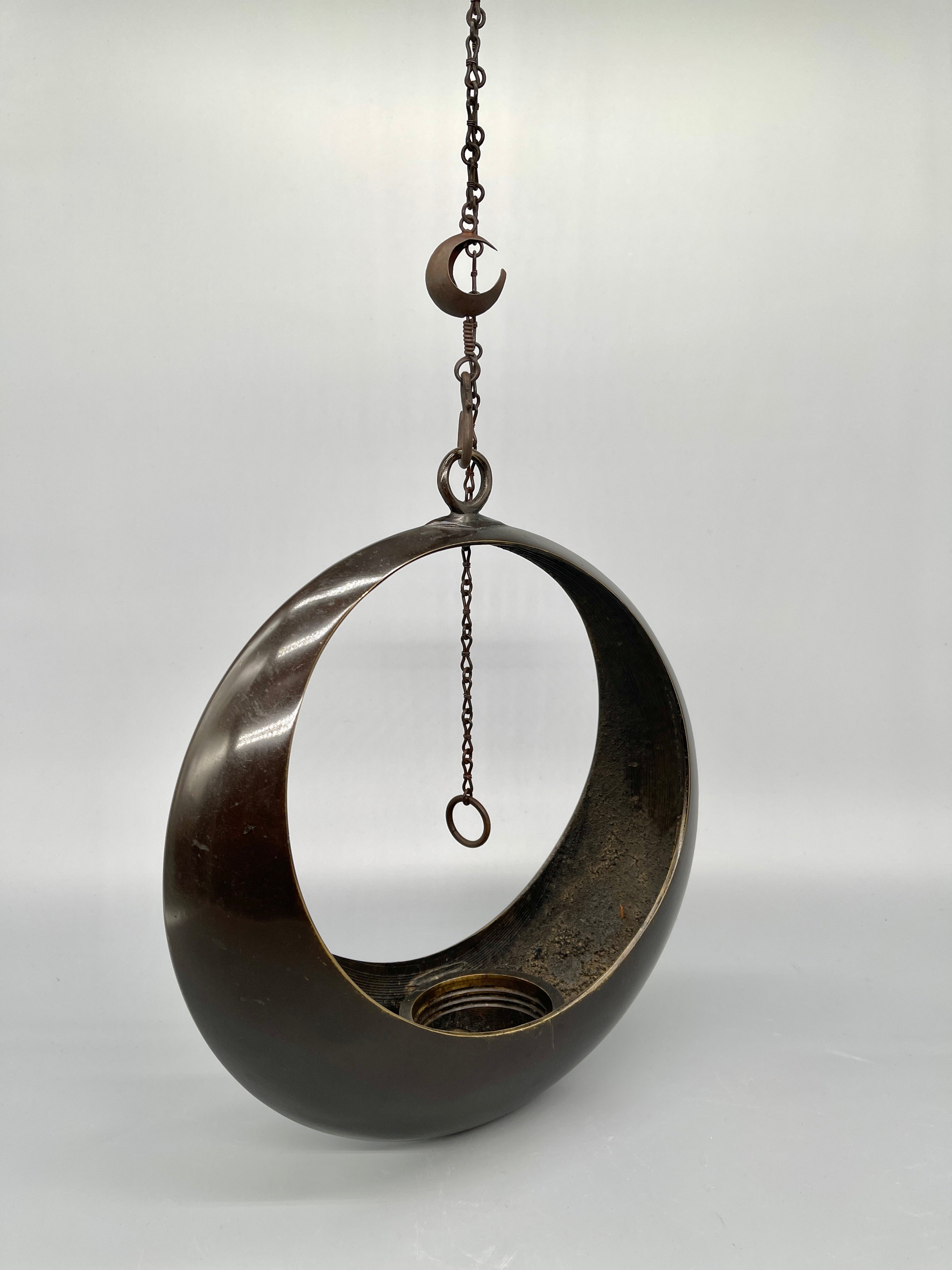 Vintage Japanese Bronze Crescent Moon Hanging Vase