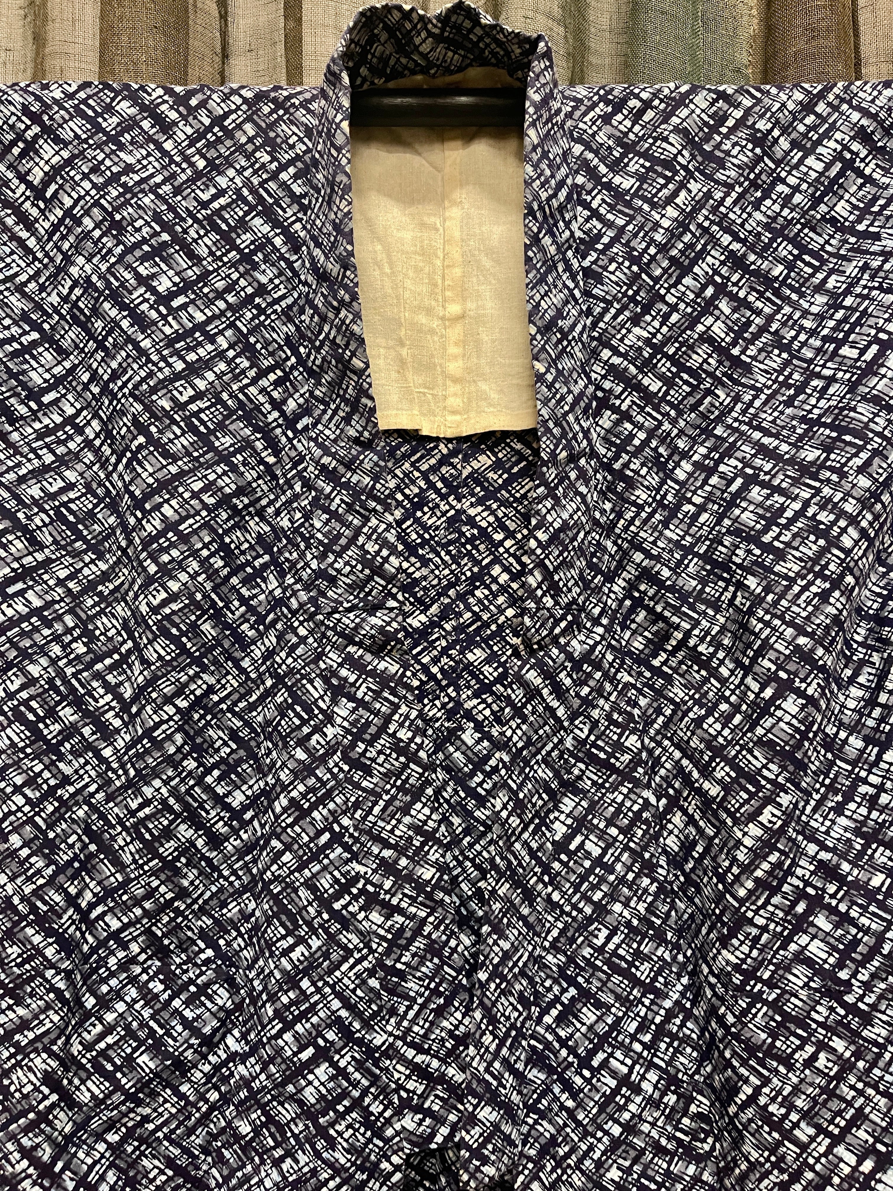 Vintage Yukata, Japanese Cotton Kimono - Geometric Pattern