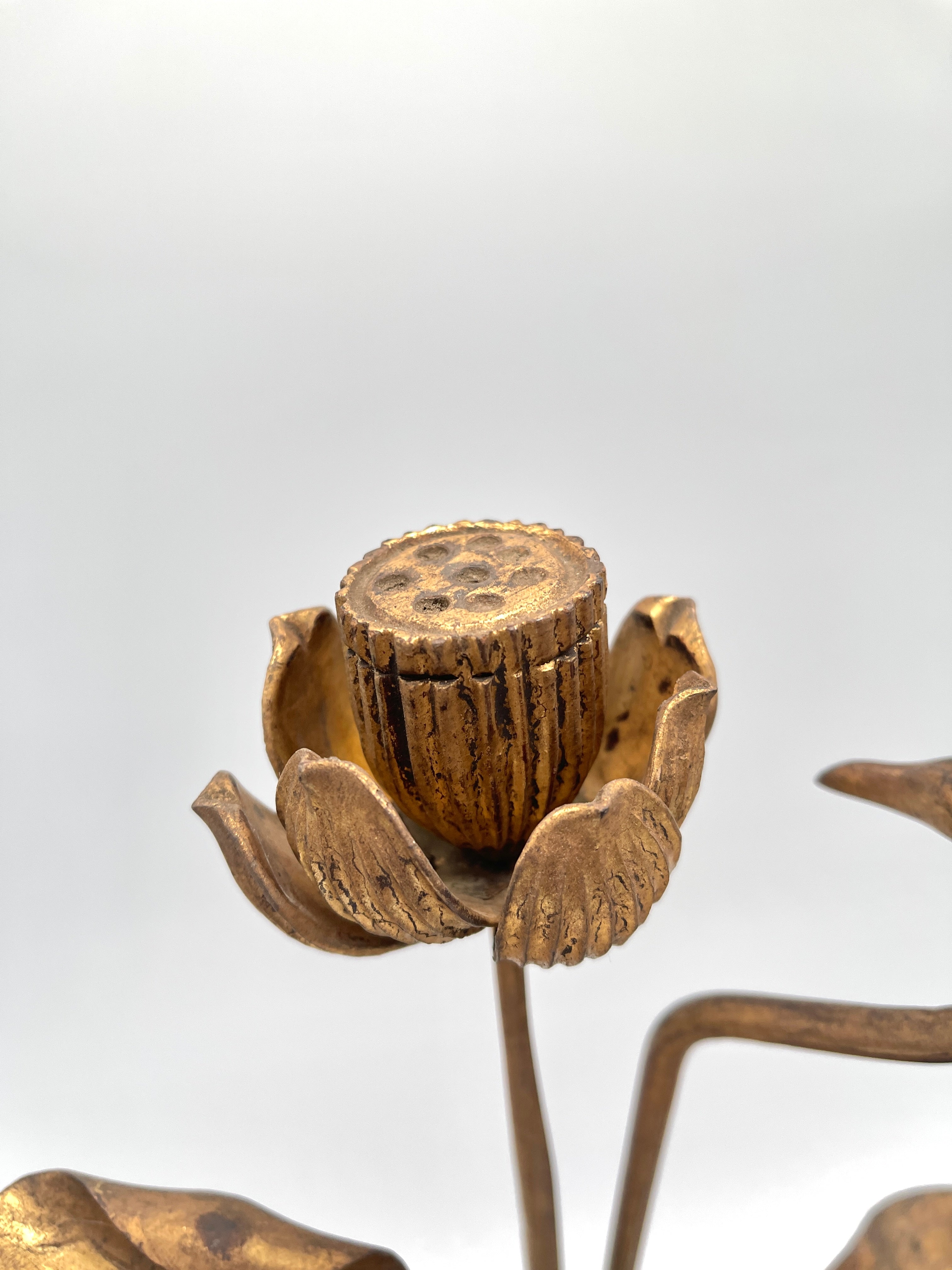 Antique Pair Of Japanese Gilded Lotus Flowers (JYOKA)