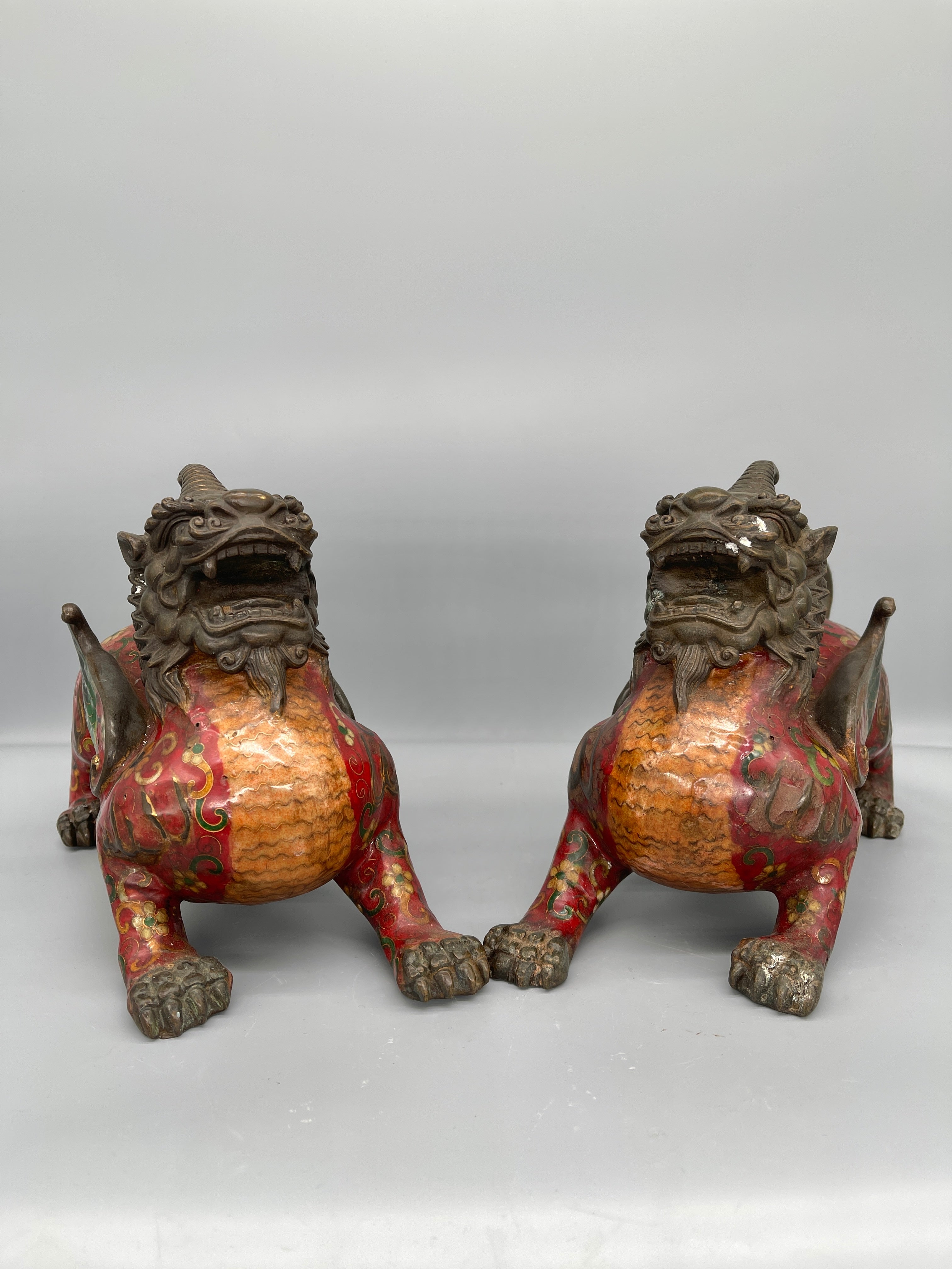 Pair of Chinese Cloisonne Foo Dogs