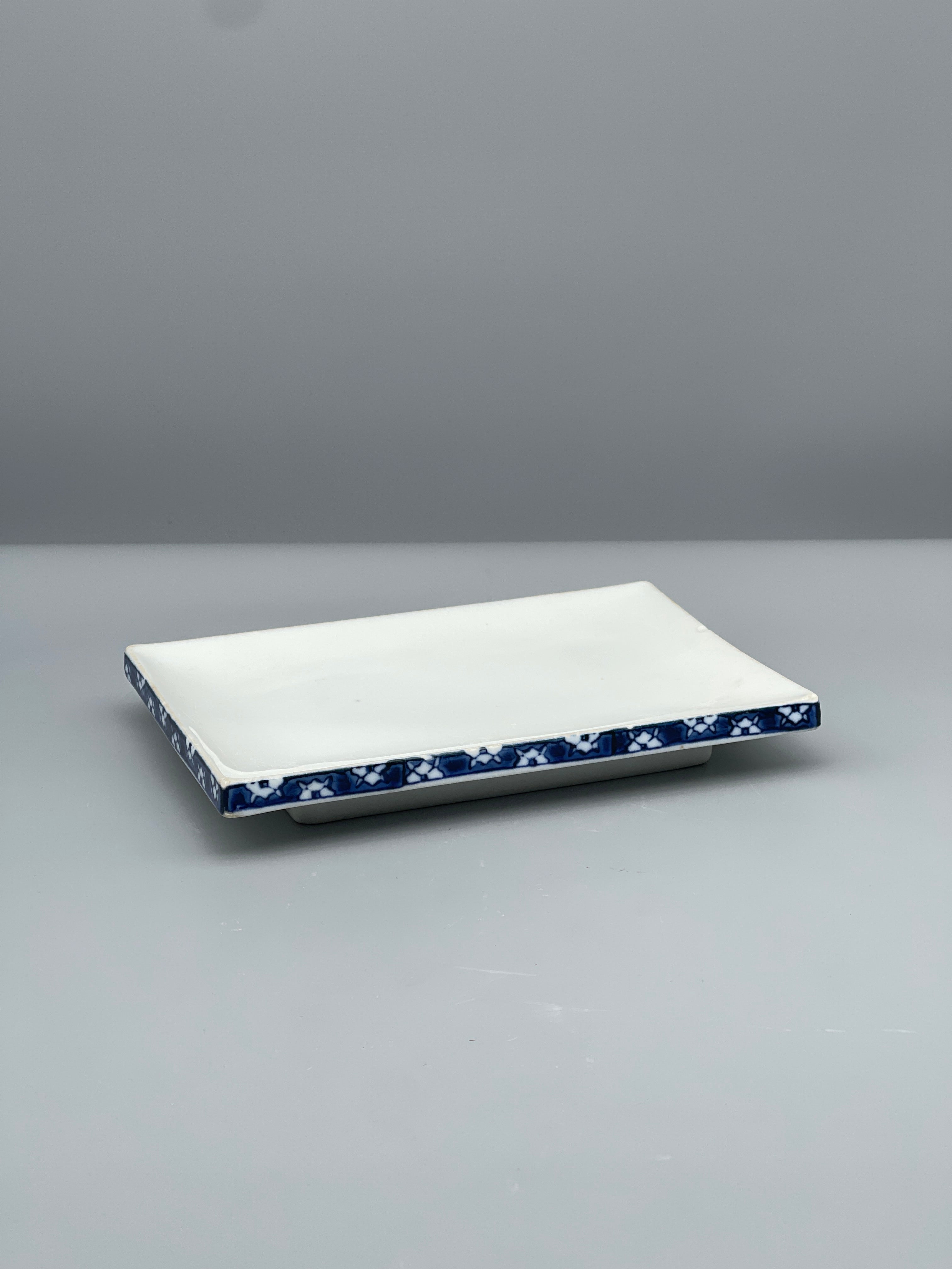 Vintage Japanese Rectangular Serving Plate, Blue & White Floral Motif
