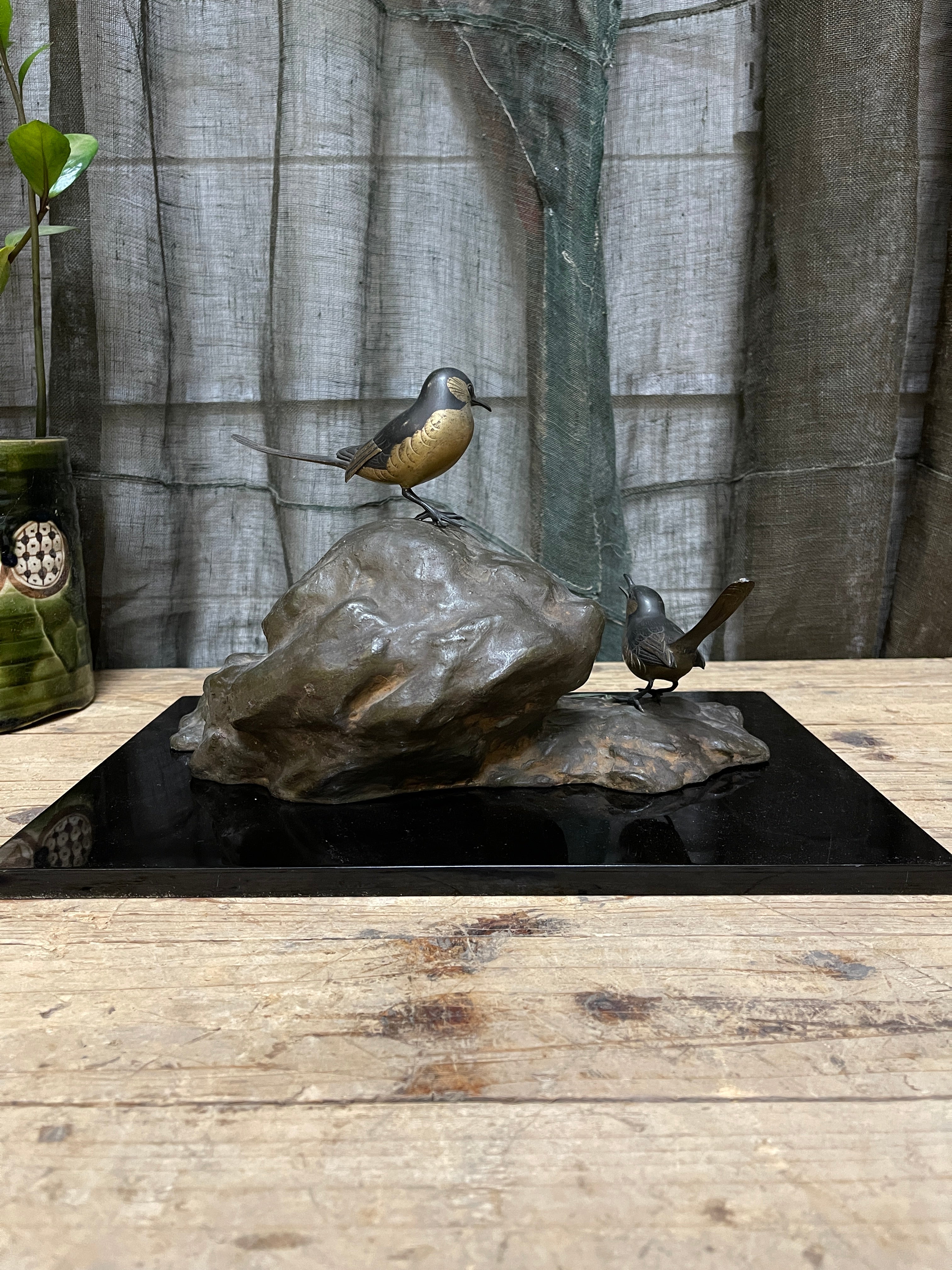 Japanes Bronze Okimono Of Sparrows| c.1950