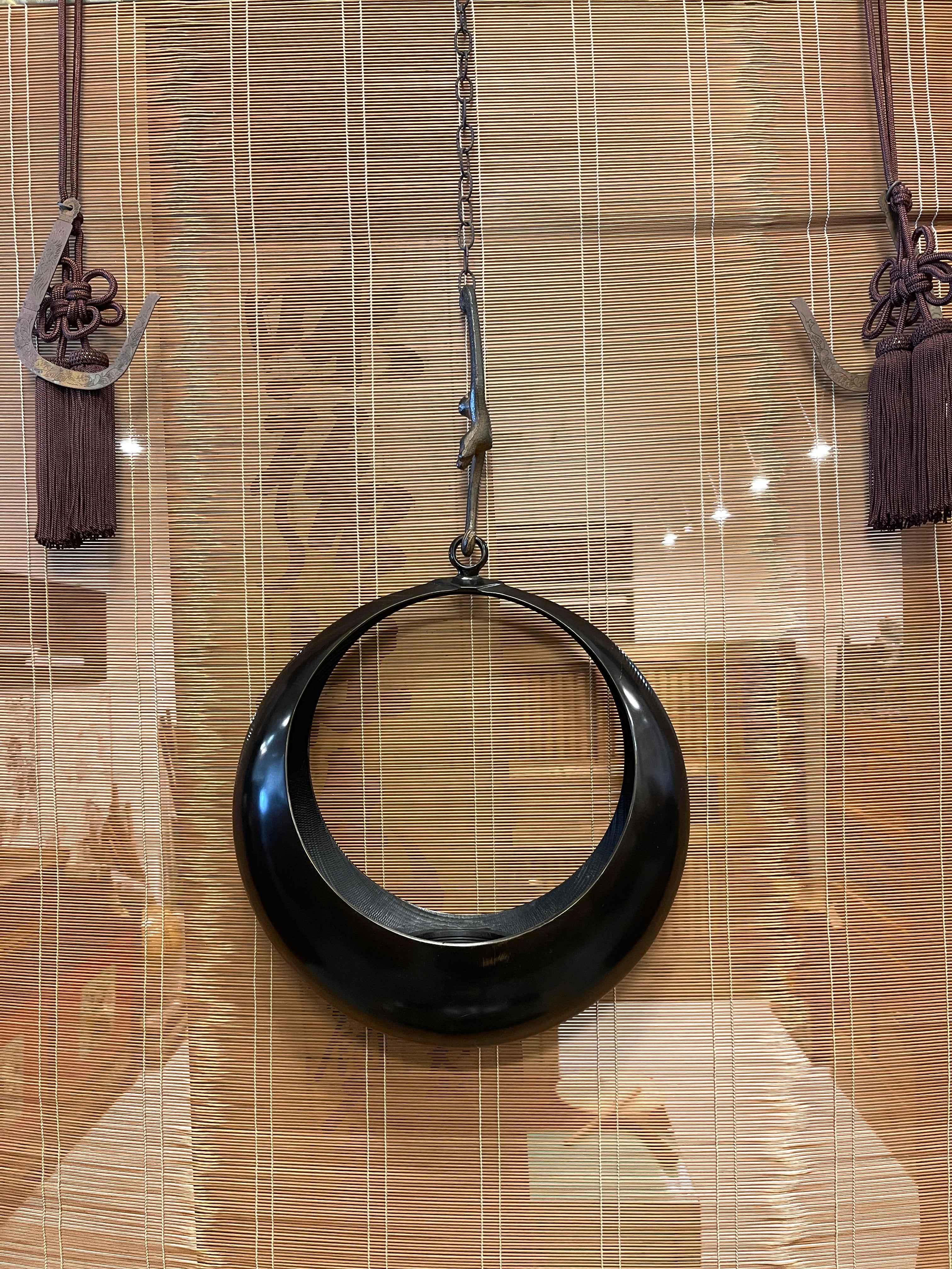 Vintage Japanese Bronze Crescent Moon Hanging Vase