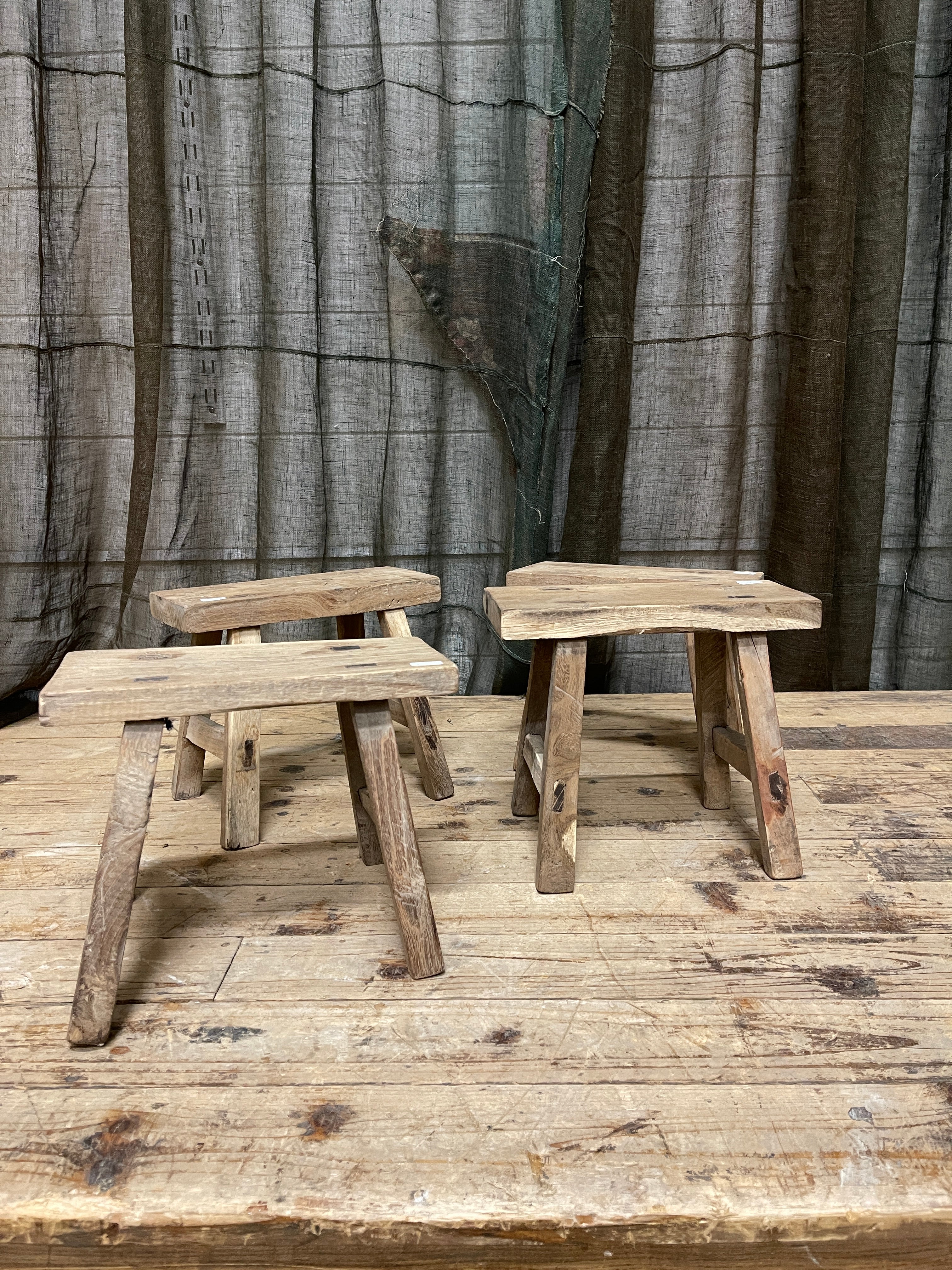 Small Rustic Chinese Stool, Elm