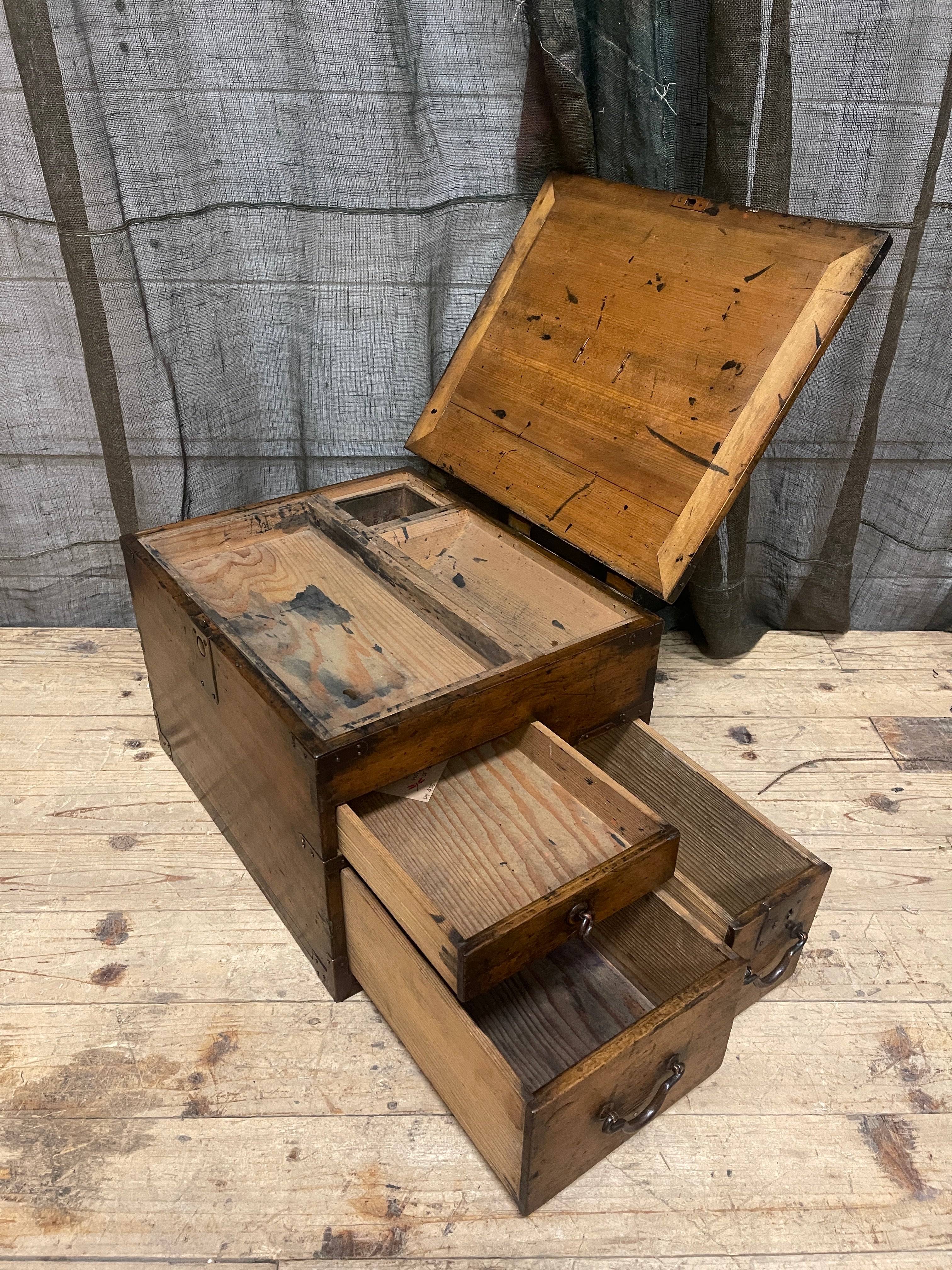 Antique Signed Japanese Suzuri Bako, Calligraphy Box - Cypress | Meiji, 1900