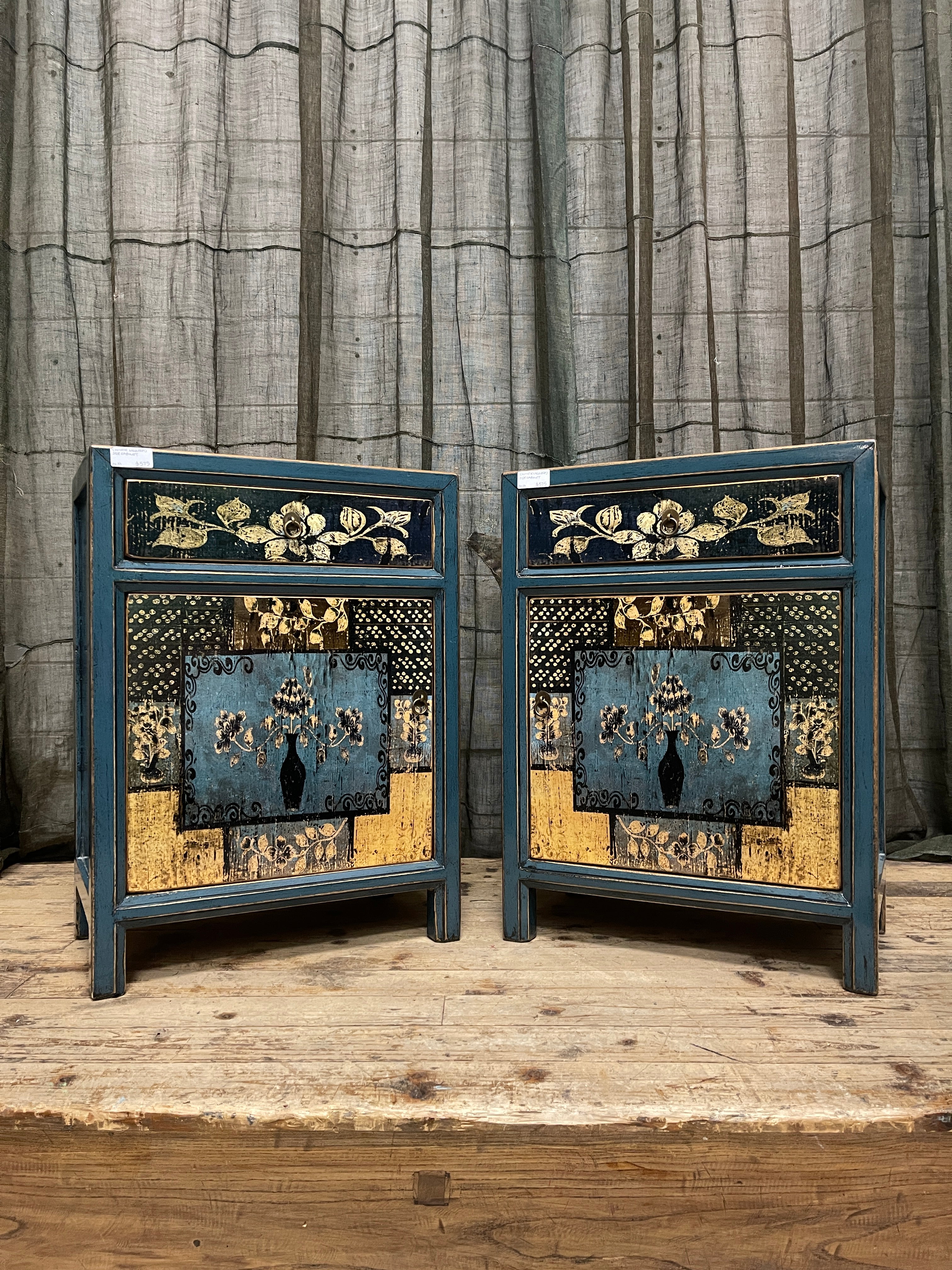 Chinese Blue Lacquered Side Cabinet