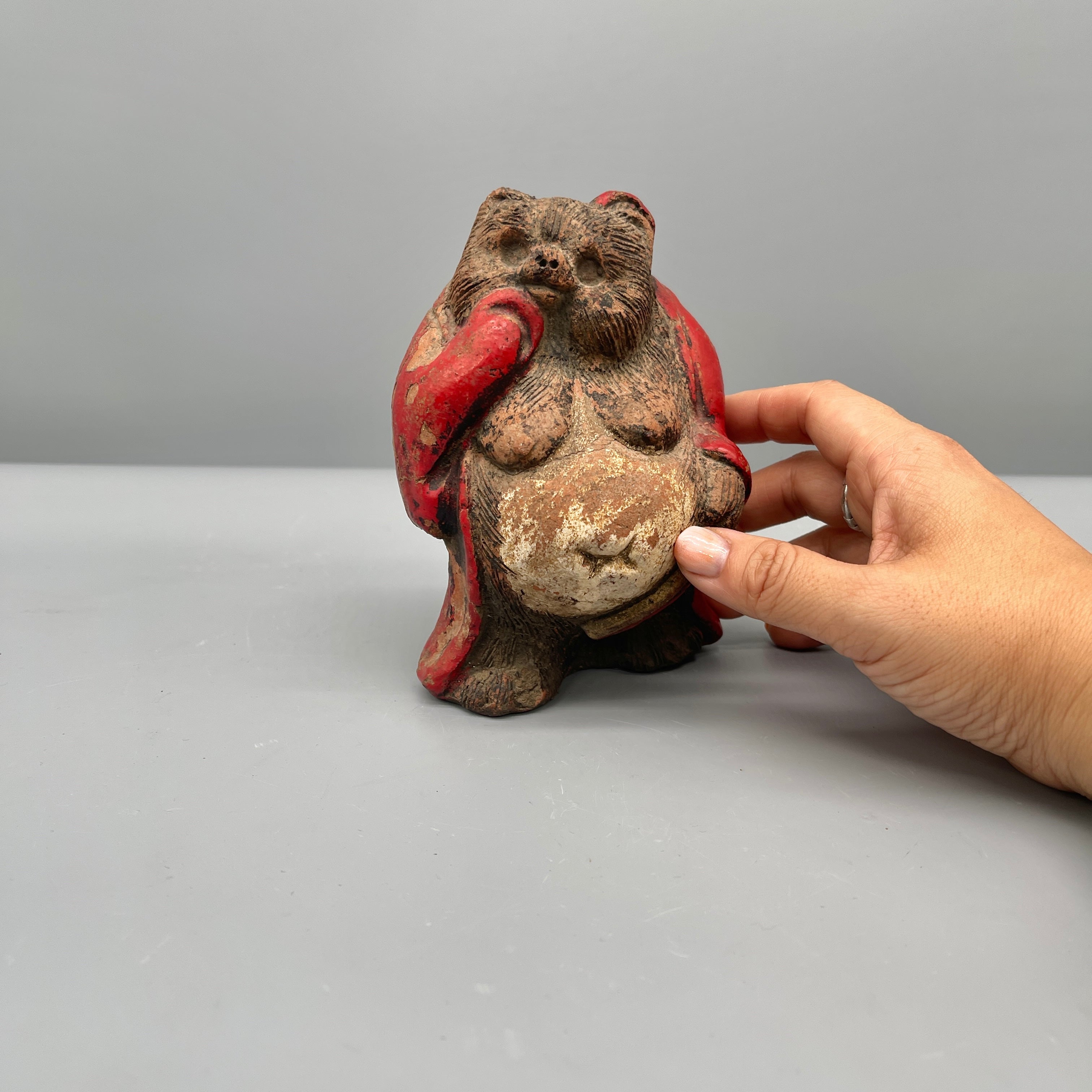 Rare Vintage Tanuki Daruma Statue, Hand-Crafted