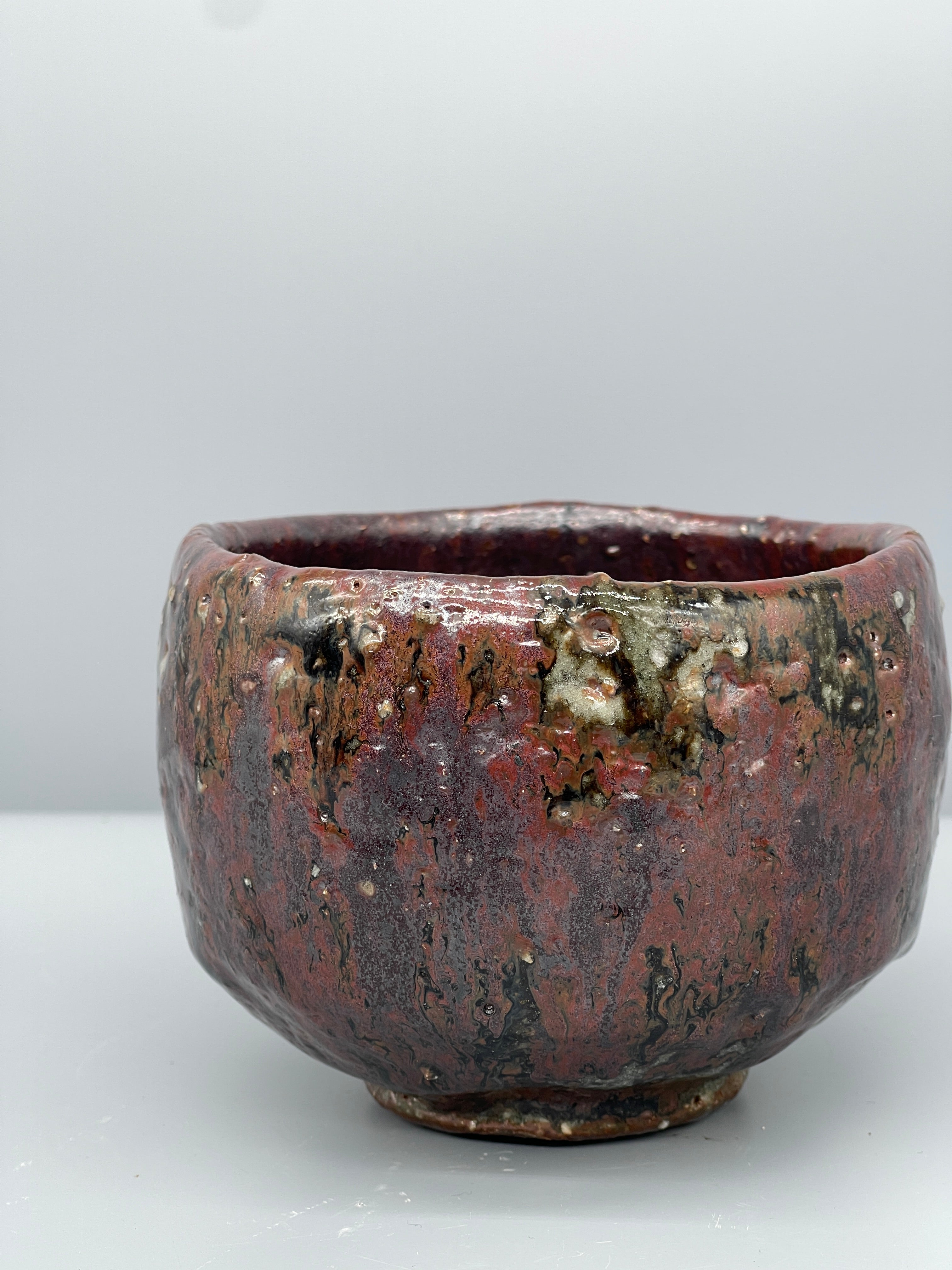 Vintage Japanese Chawan Tea Bowl, Dark Red Glaze