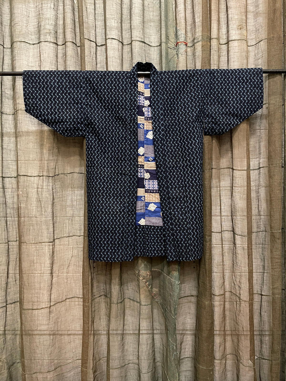 Vintage Japanese Kasuri Cotton Noragi Jacket | Large
