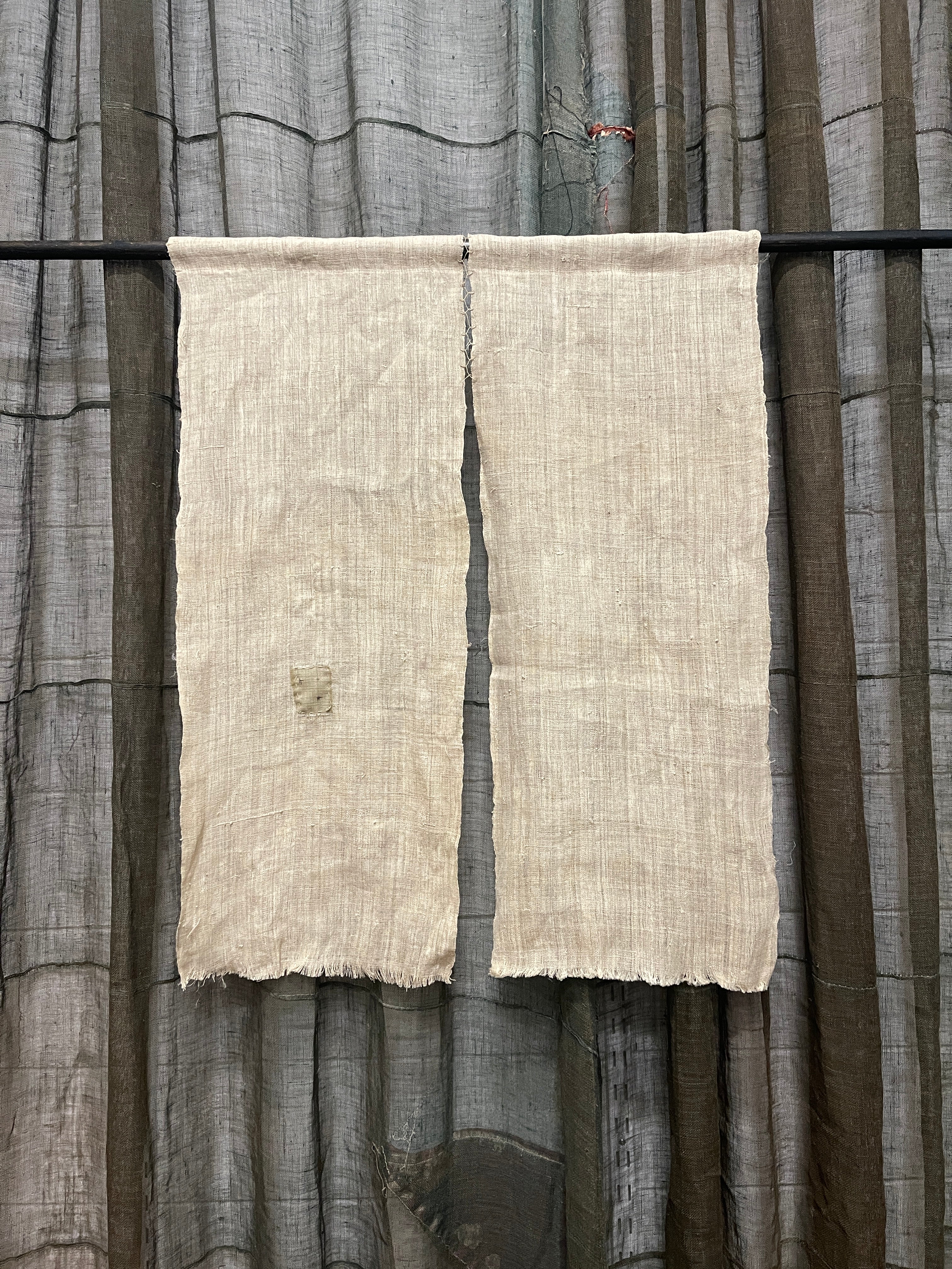Vintage Japanese Hemp Noren, Panelled Curtain