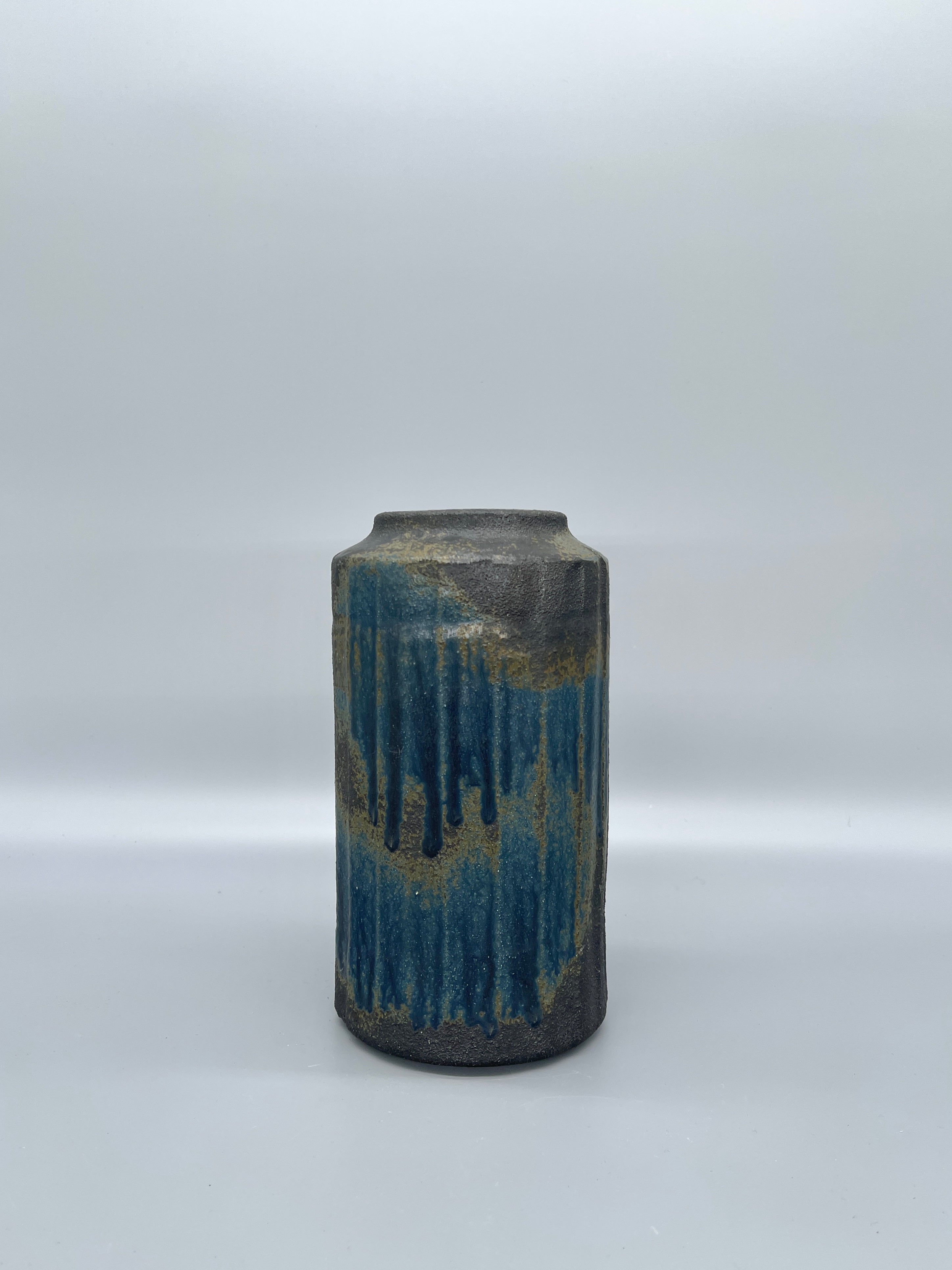 Vintage Japanese Ikebana Vase - Dark Blue & Green Glaze