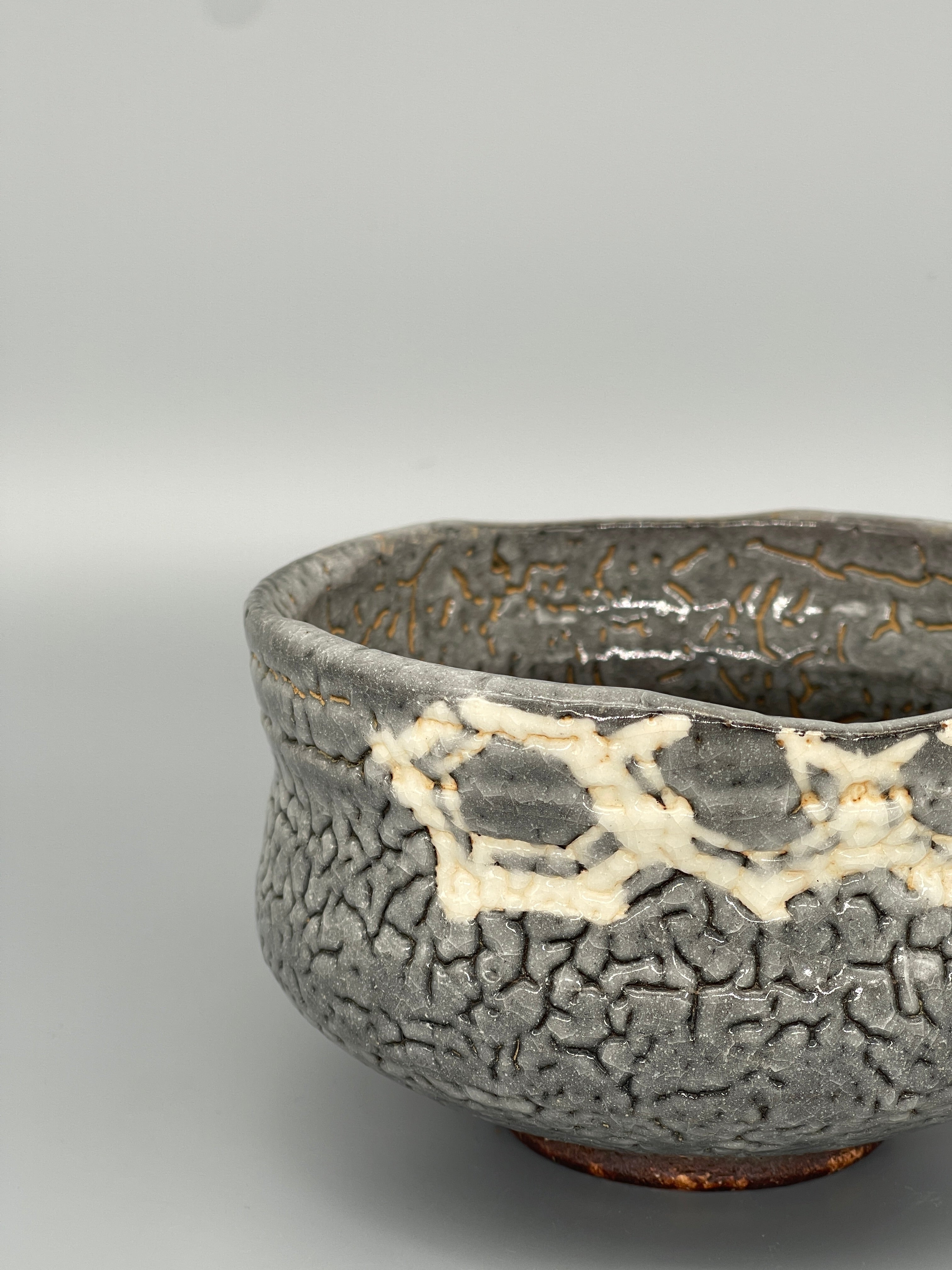 Vintage Japanese Matcha Bowl, Chawan - Blue Crackle Glaze