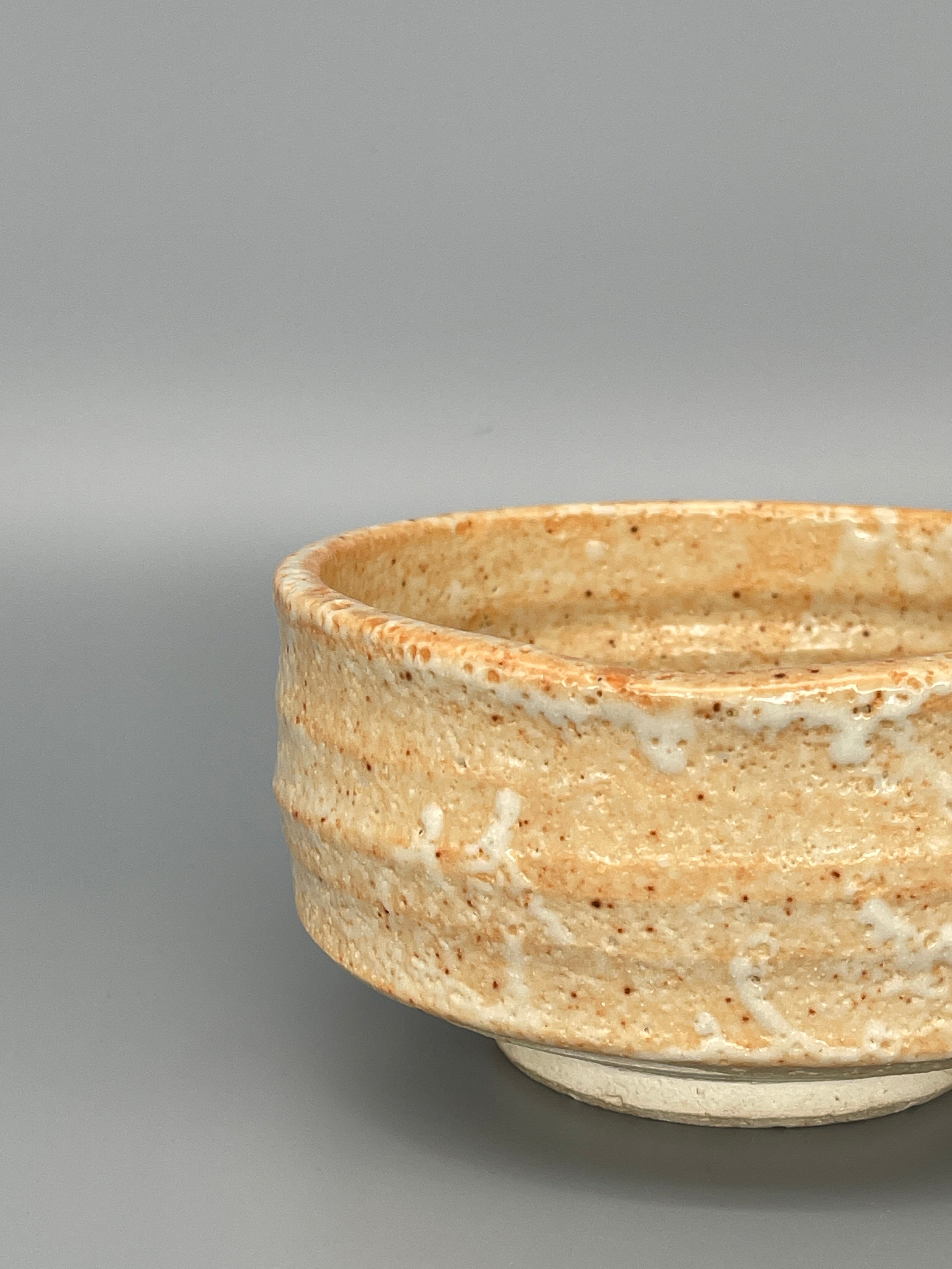 Vintage Japanese Matcha Bowl, Chawan - Orange & White Shino Glaze