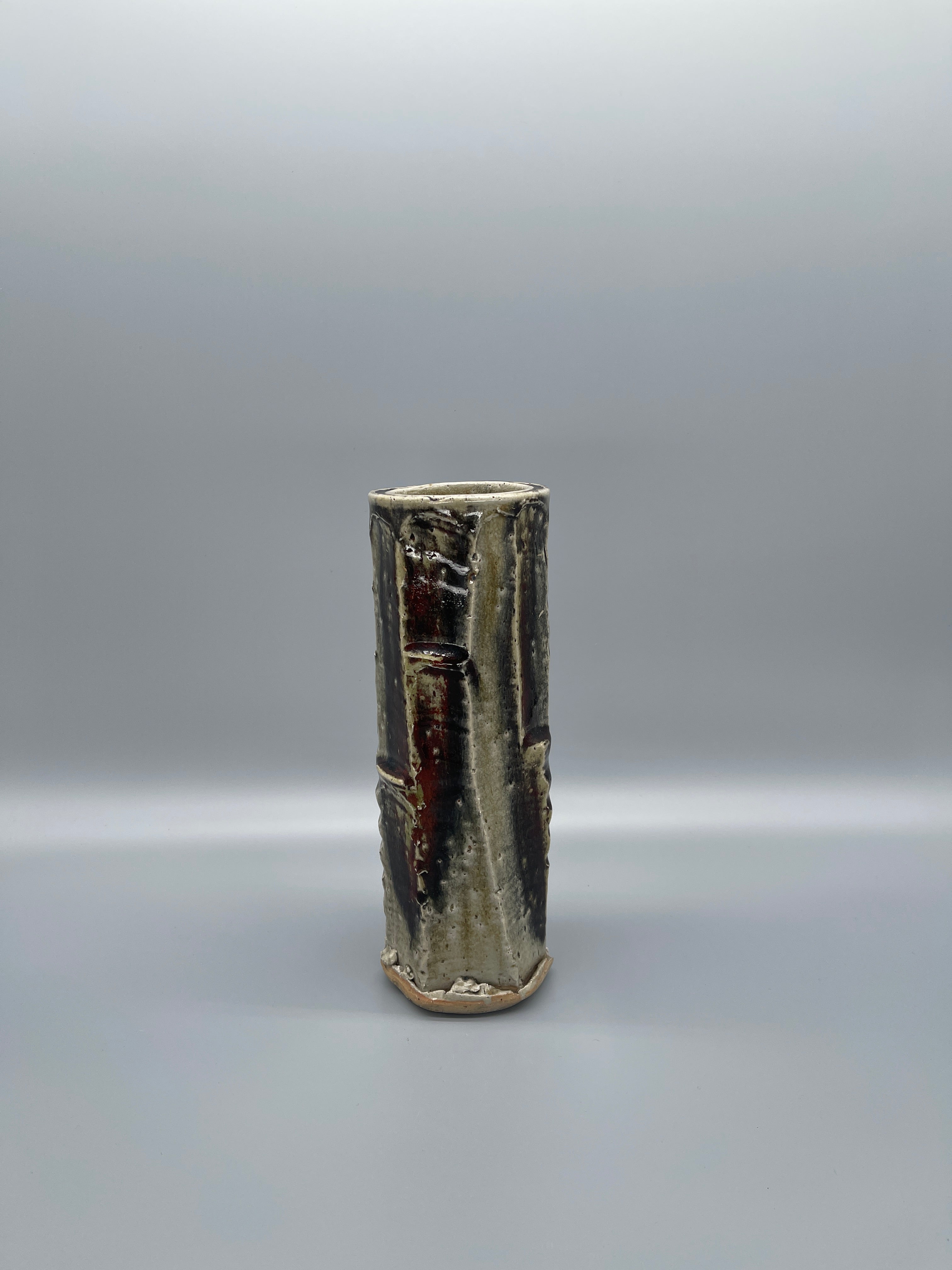 Vintage Japanese Ikebana Vase - Rough Brown & Grey Glaze