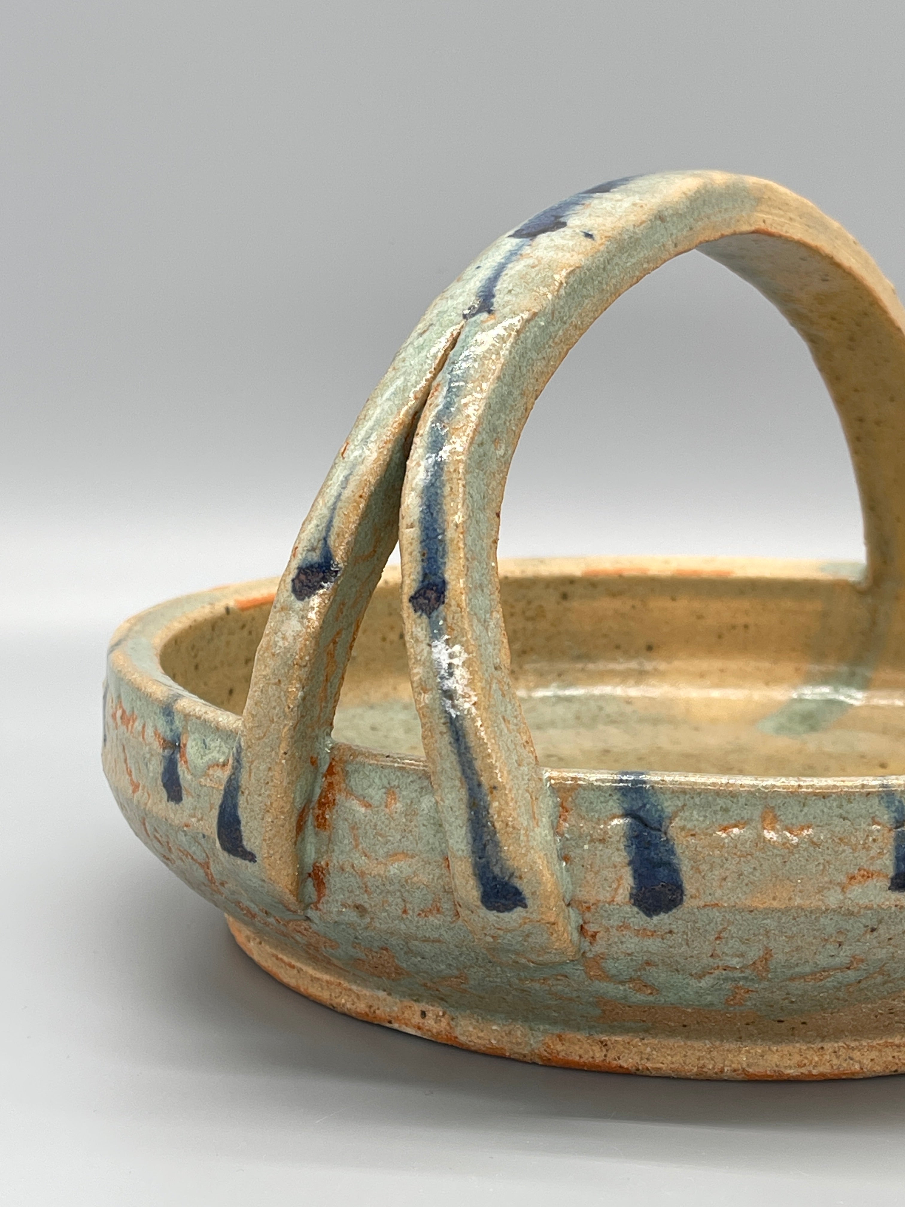 Vintage Japanese Ikebana Vase - Shallow Style, Pink & Blue Glaze