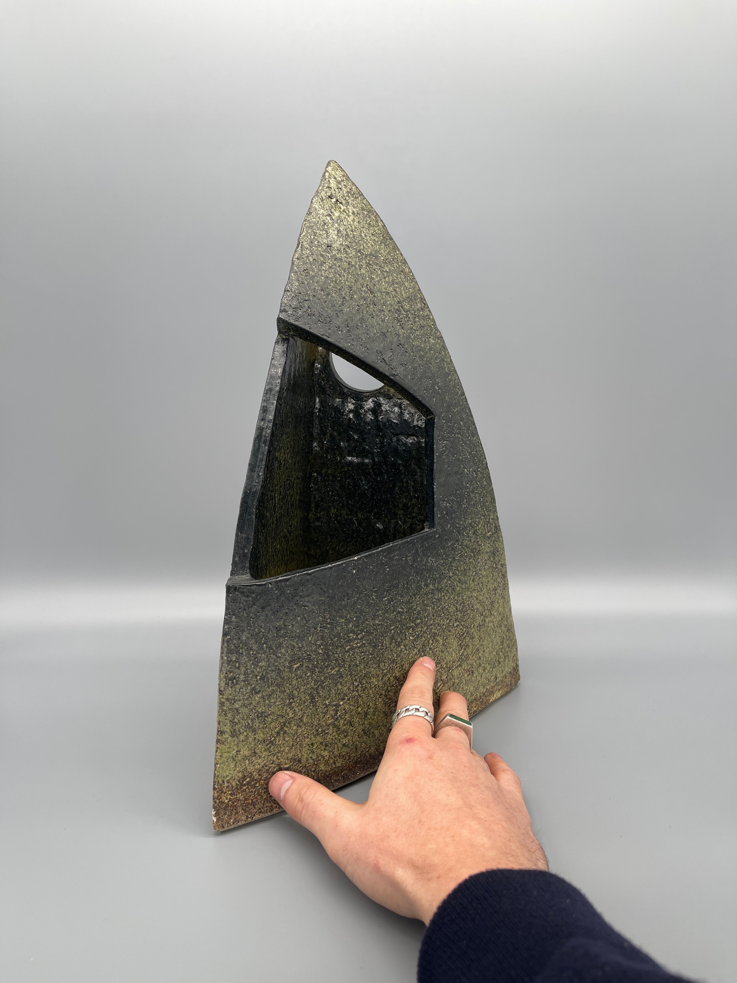 Large Vintage Japanese Ikebana Vase - Striking Triangular Shape