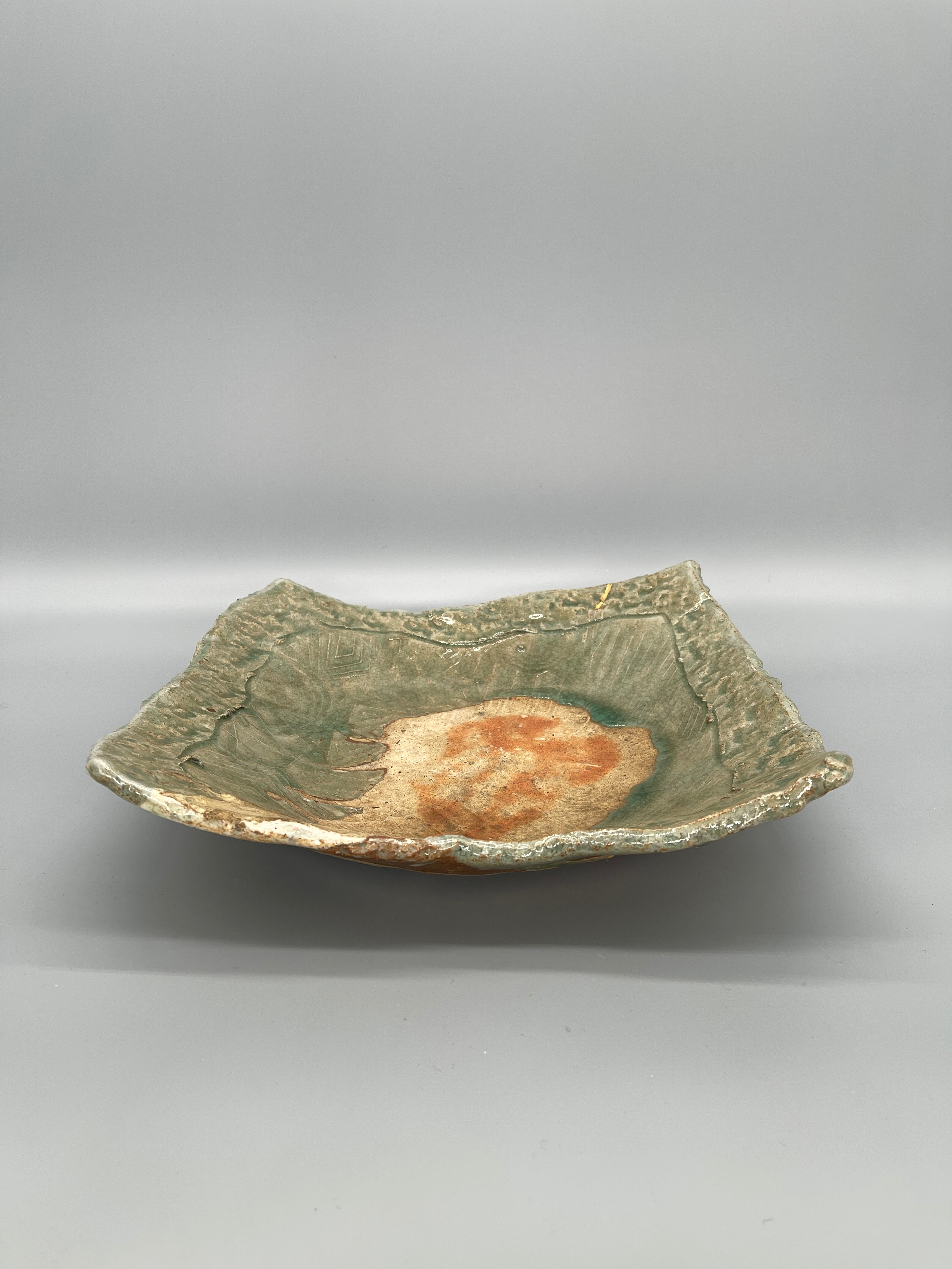 Vintage Japanese Square Serving Plate, Green Glaze