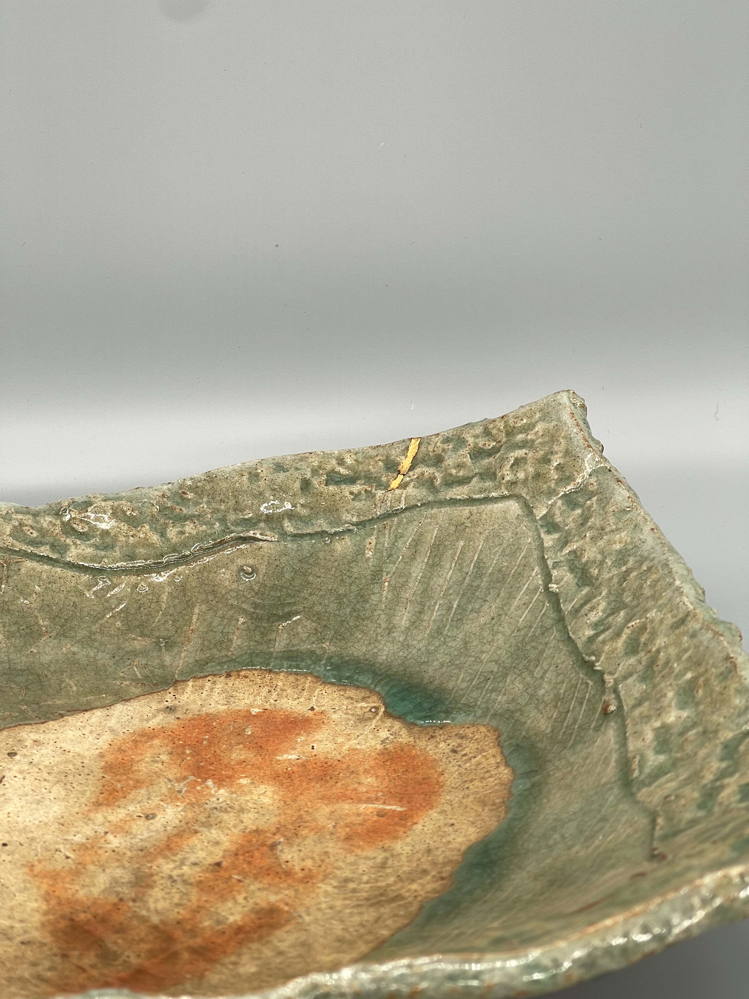 Vintage Japanese Square Serving Plate, Green Glaze