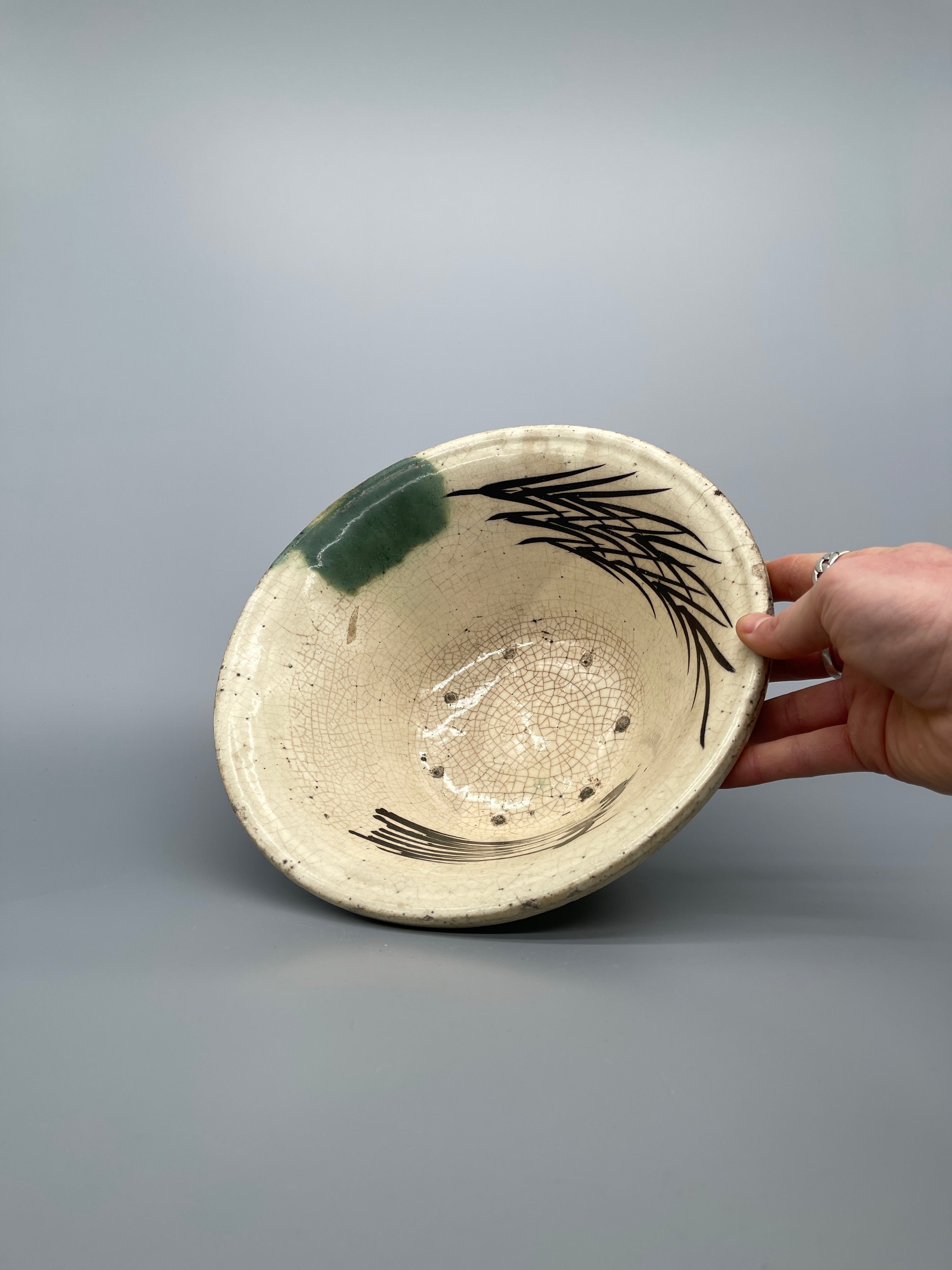Antique Japanese Deep Bowl, Oribe Glaze