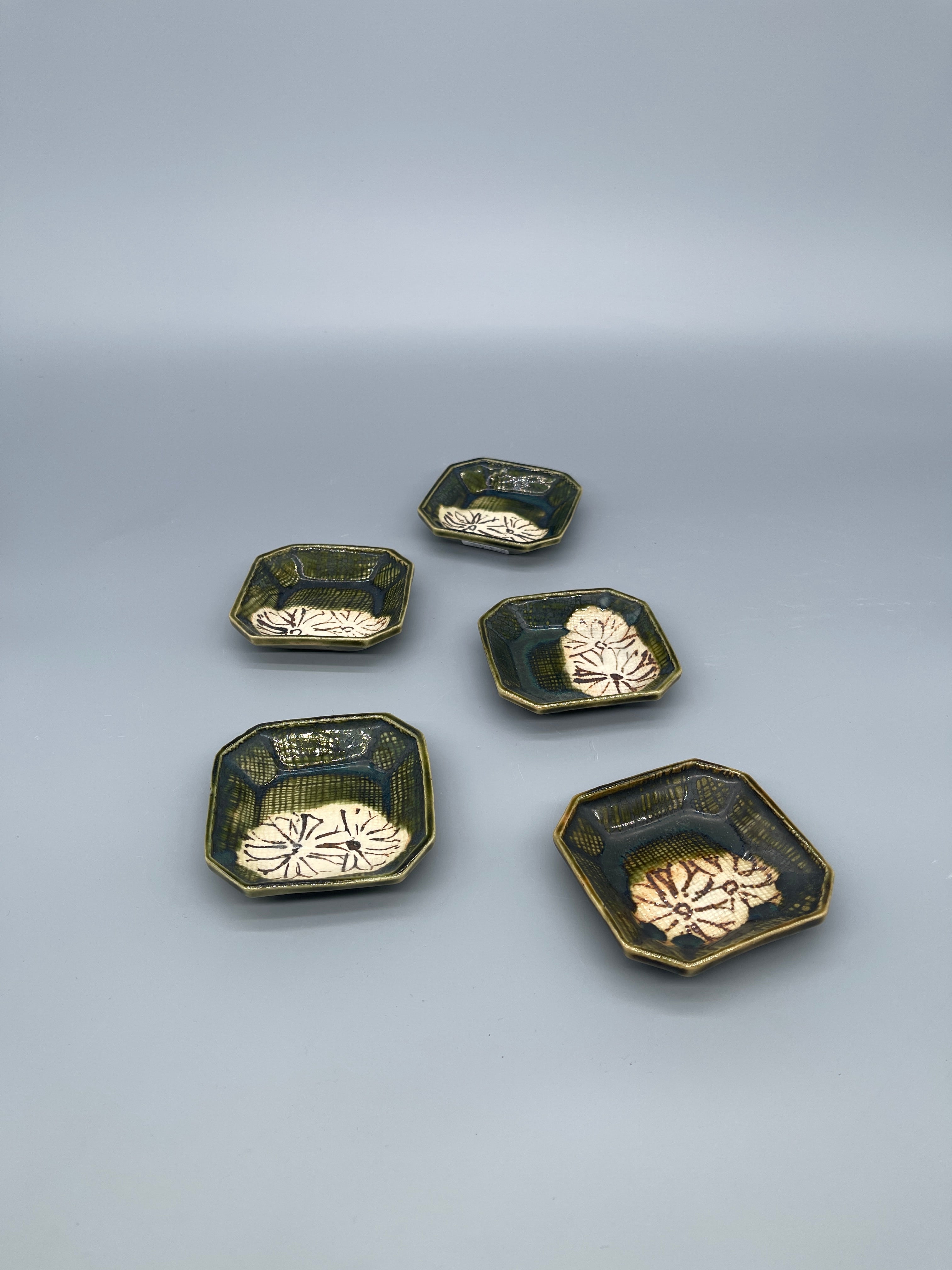Set of Vintage Japanese Small Side Dish Plates, Oribe Glaze