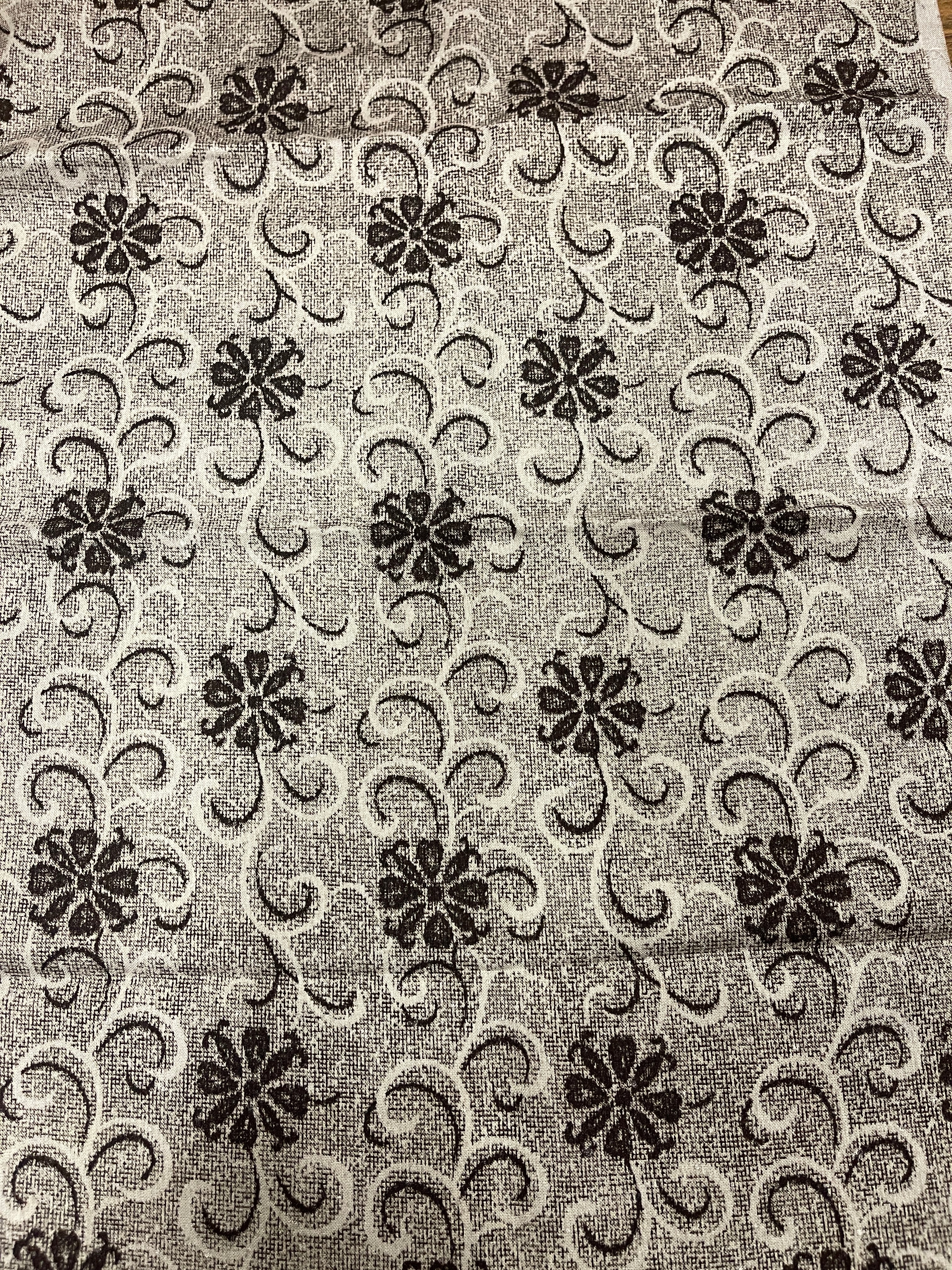 Japanese Silk Fabric Black & Grey Flower Print